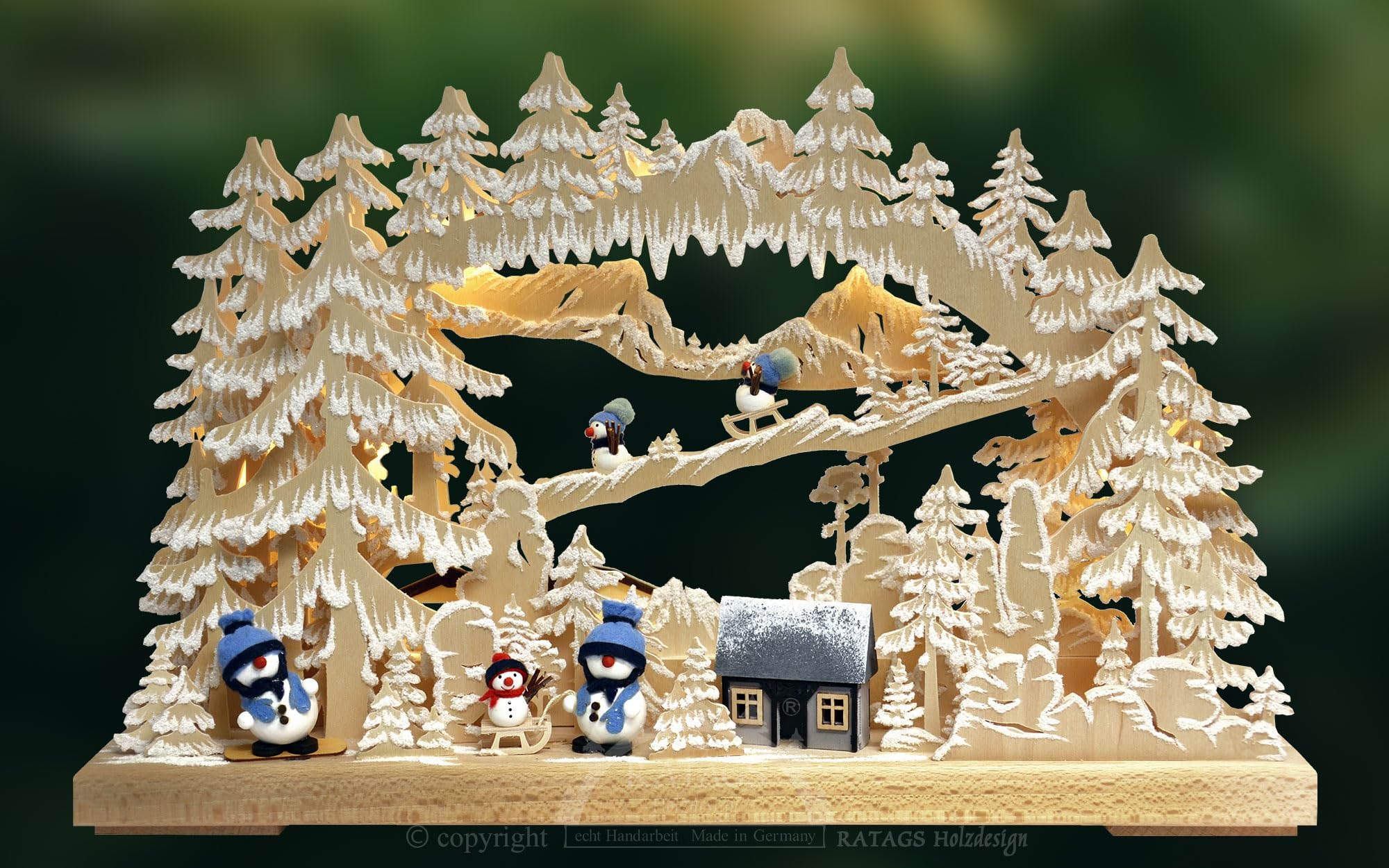 Ratags 3D Candle Arch Happy Snowman - 43x30cm / 17x15inch - Authentic German Erzgebirge Candle Arches