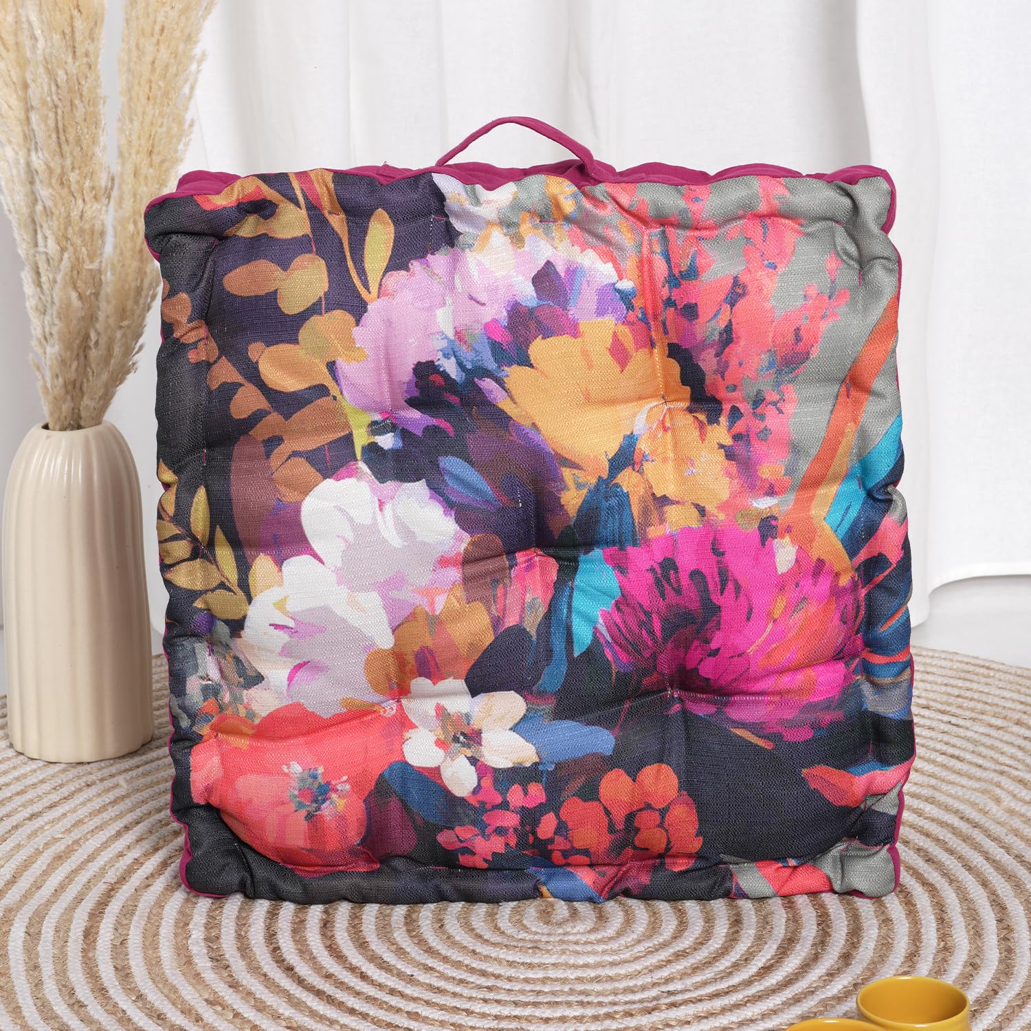 Blanc 9 Floor Cushions Multicolor Recycled Cotton Filling Large Size for Meditaion, Pooja, Living Room & Outdoor, Bedroom, Yoga, Floor Seating
