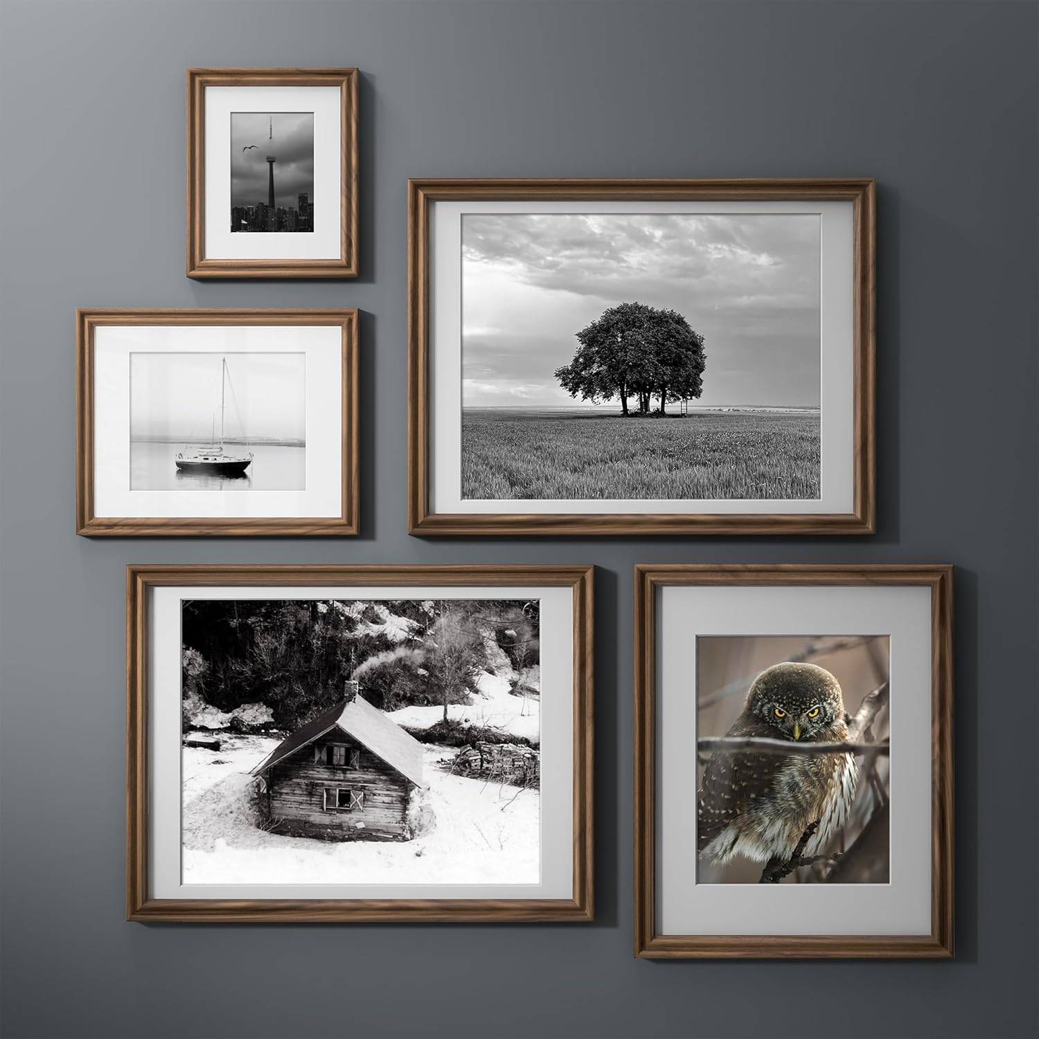 12x16 Picture Frame with Mat Adaptable Display Size for 8.5x11, Natural Black Walnut Wood Frame, HD Tempered Glass, Mortise and Tenon Nail Free Joint, Horizontally & Vertically Wall Display