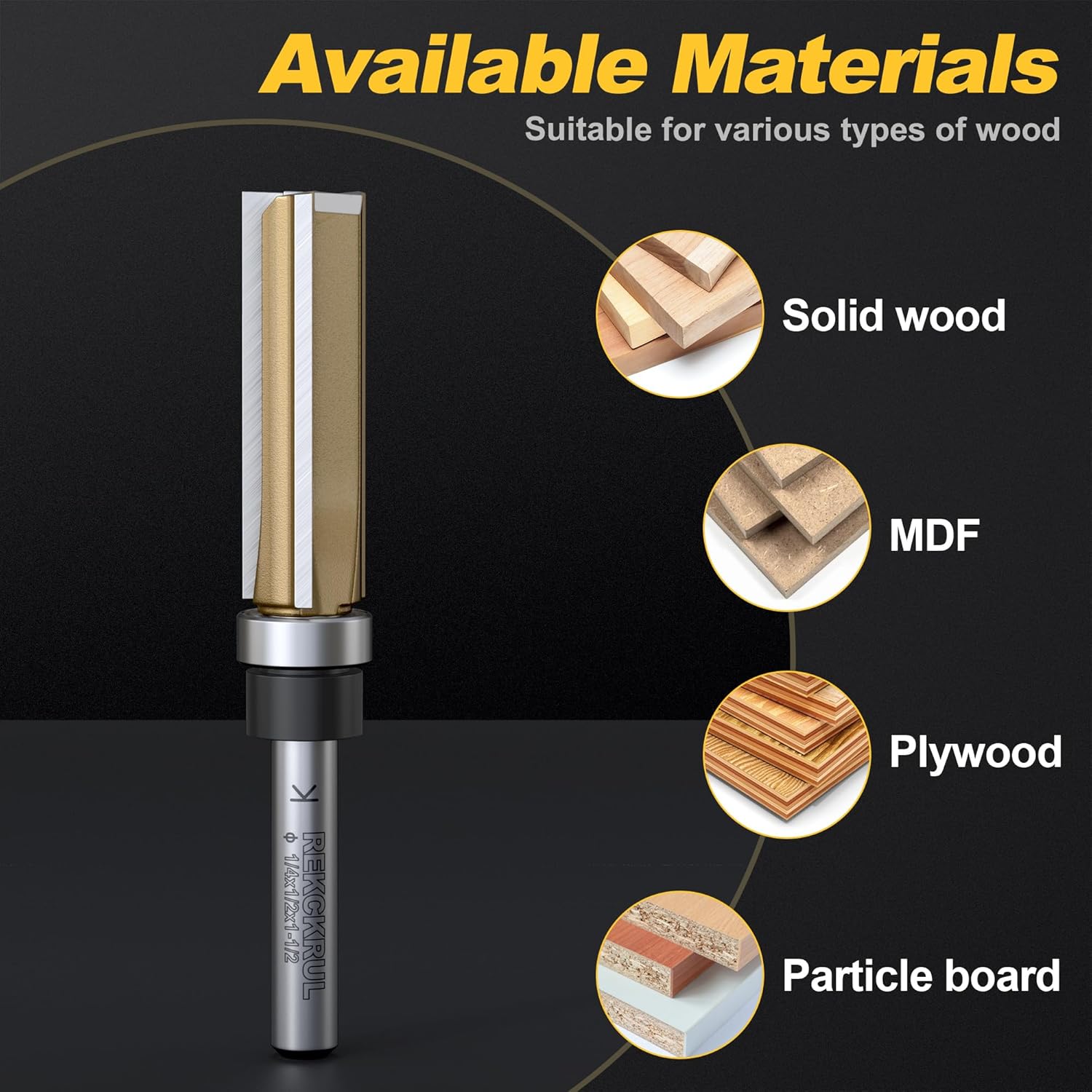 Professional Pattern Flush Trim Router Bit, 1/4" Shank Bottom Bearing, 3-Blade Carbide Tipped Woodworking Router Bits for Precision Edge Trimming, Cutting Length: 1-1/2"