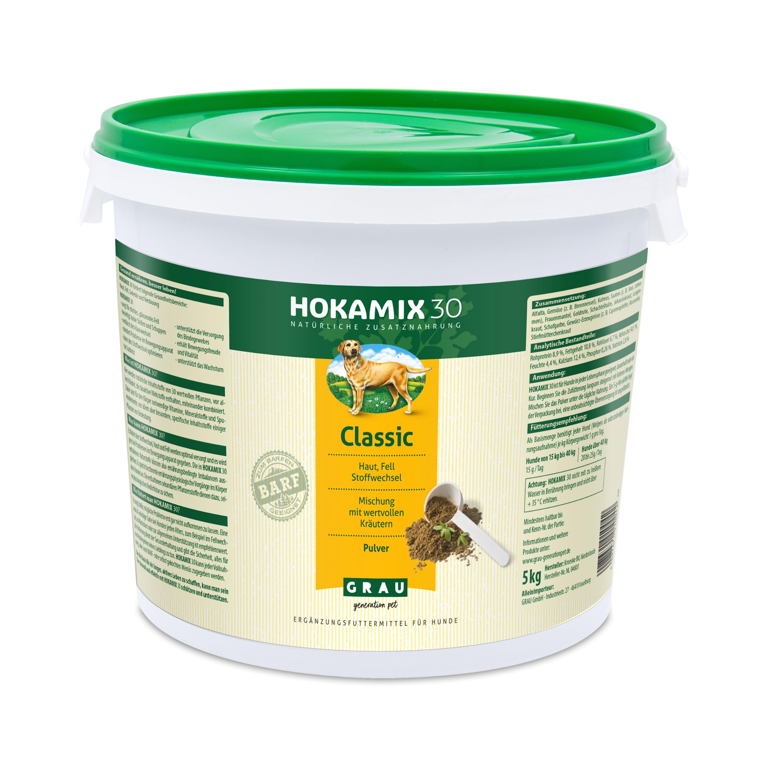 GRAU Original HOKAMIX30 Classic Powder, All-Round Herb Mix for Dogs 30 Essential Herbs for Prevention Pack of 1 (1 x 5 kg)