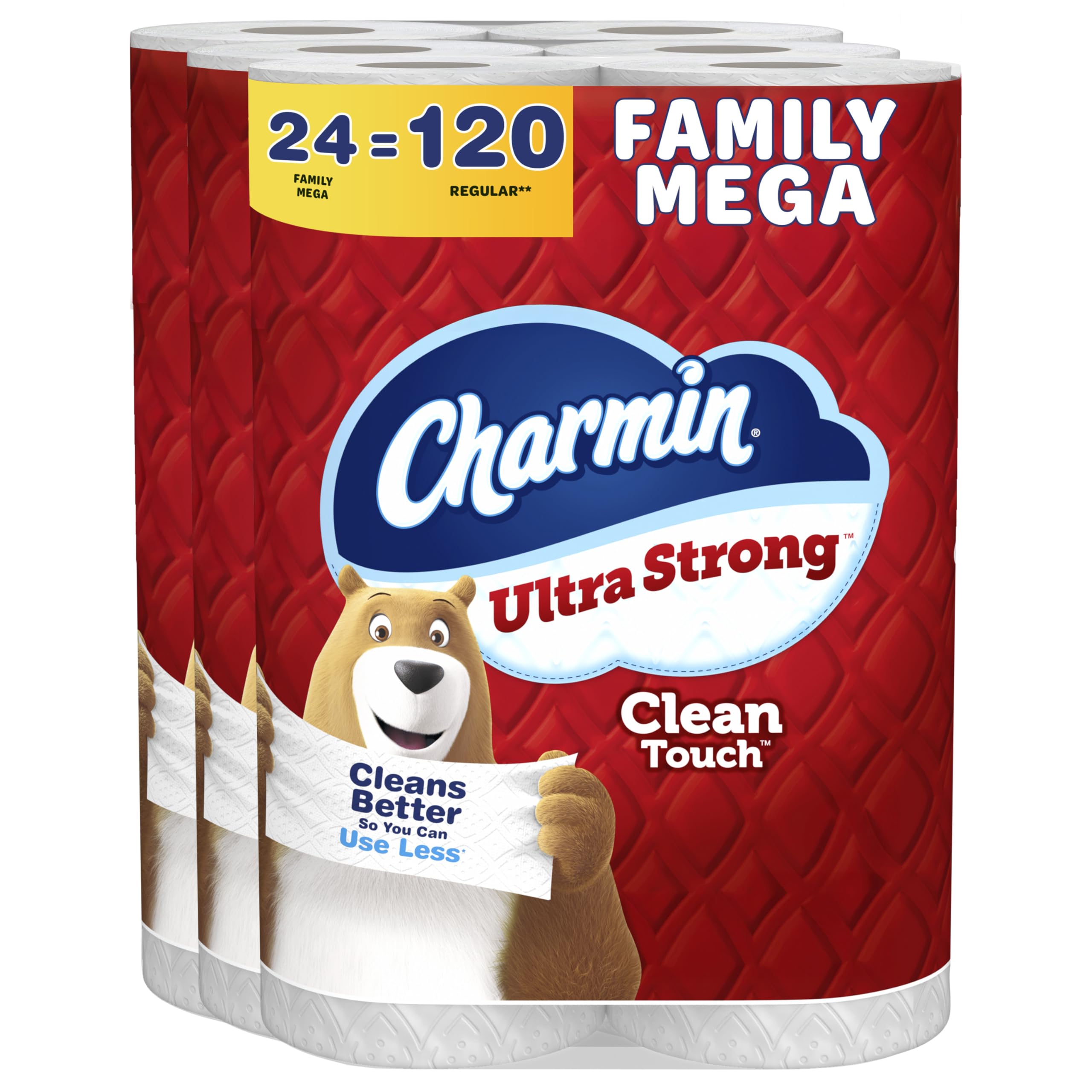 Charmin Ultra Strong Clean Touch Toilet Paper, 24 Family Mega Rolls = 123 Regular Rolls