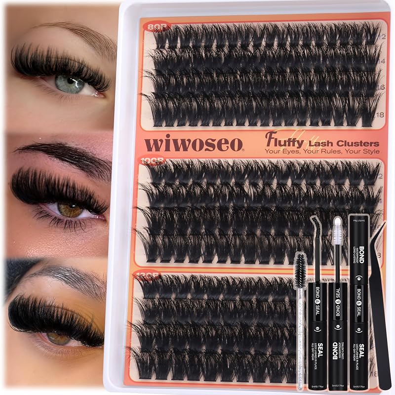 Kit de tufos de cílios postiços wiwoseo 80D 100D 120D, curvatura D, 12–18 mm, pacote com 192 unidades