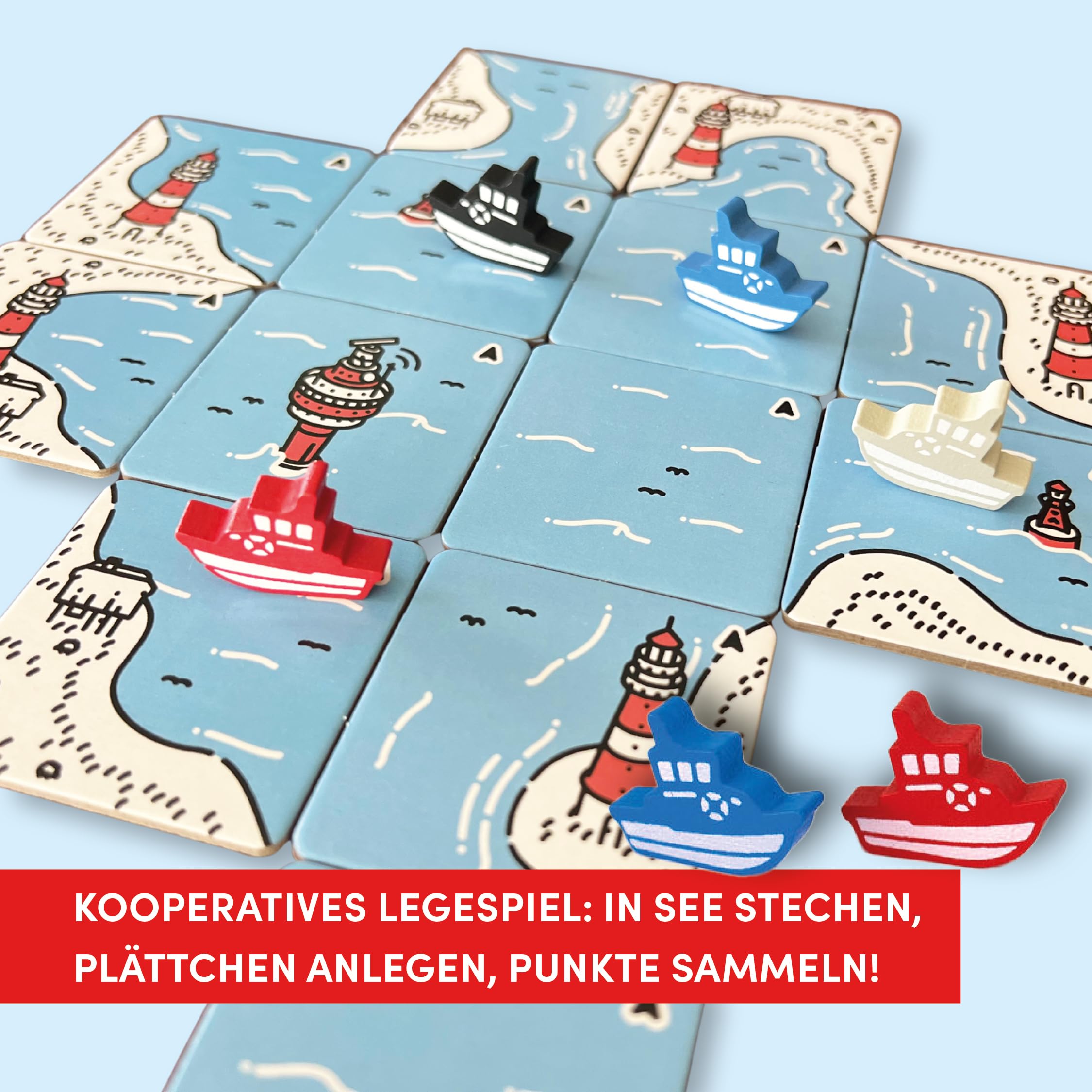 Leuchtturm voraus! Beacon Patrol (deutsche Ausgabe). Inkl. Erweiterung "Schiffe & Strände": Kooperatives Legespiel mit Urlaubsfeeling. In See stechen, Plättchen anlegen, Punkte sammeln!