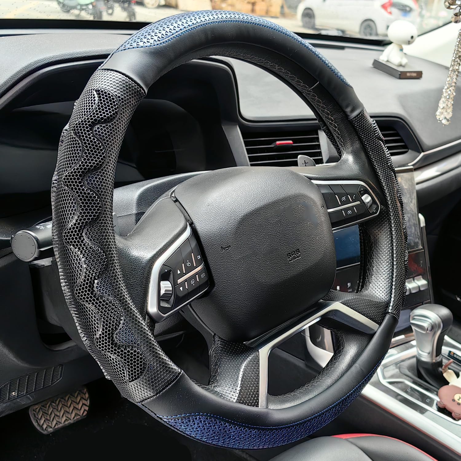 XHRING Car Steering Wheel Cover for Ford Fusion Mustang Bronco/Bronco Sport Ranger Maverick Edge Explorer Escape Focus XL XLT Lariat Sport Limited Hybrid Platinum Se Sel St Raptor Base Accessories