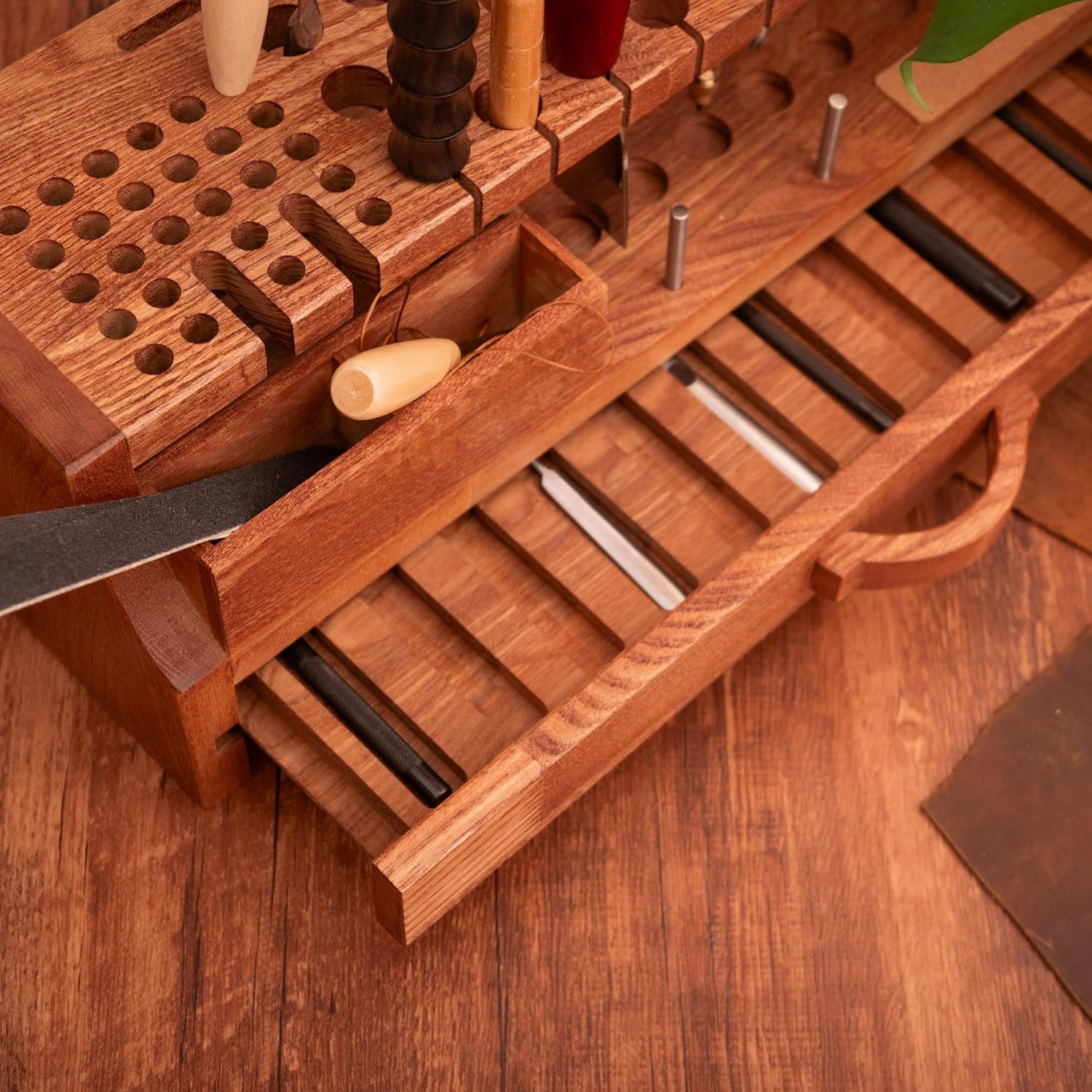 Onesince Oversized Leather Working Tool Holder, Solid Wood Leather Tool Holder, Punch Holder, Leather Tool Holders Organizers, Leather Working Tool Kit