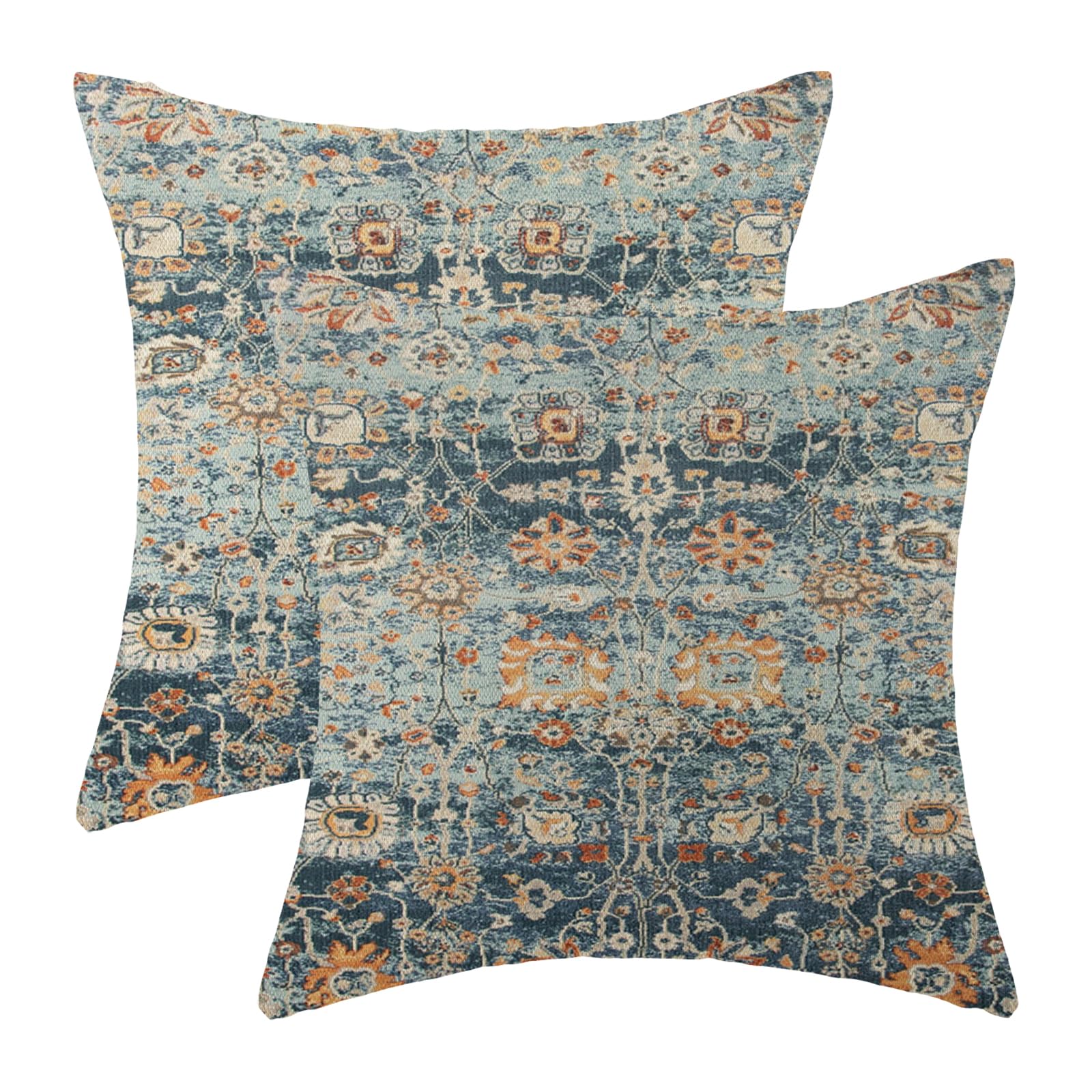 Boho Pillow Covers 18x18 Set of 2 Retro Ethnic Blue Floral Carpet Throw Pillow Cover Outdoor Decoration Bohemian Vintage Rug Pattern Decorative Pillowcase Farmhouse Cushion Cover for Home Couch — image 1