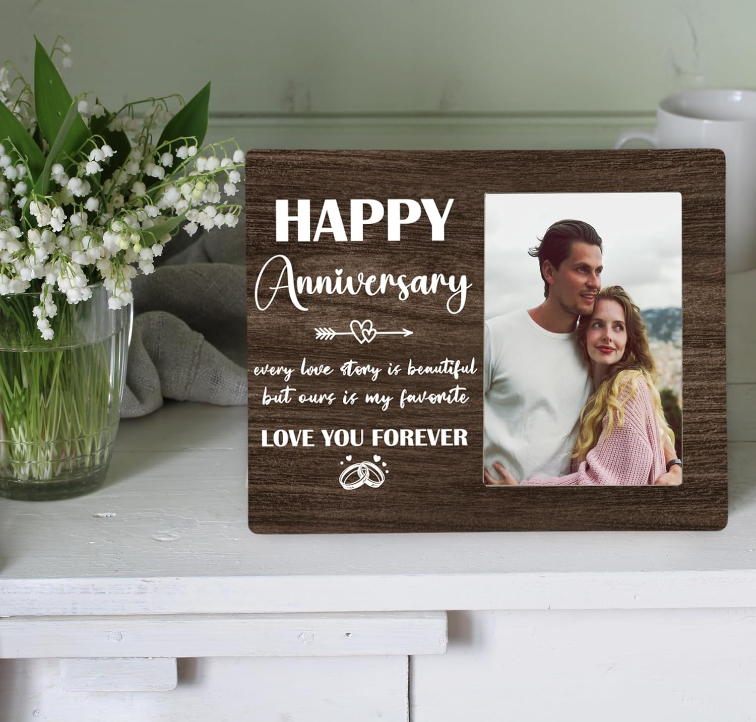 Happy Anniversary Picture Frame, Wedding Anniversary Wooden Photo Frame Gifts for Couple, 4x6 inch Photo - Image 6