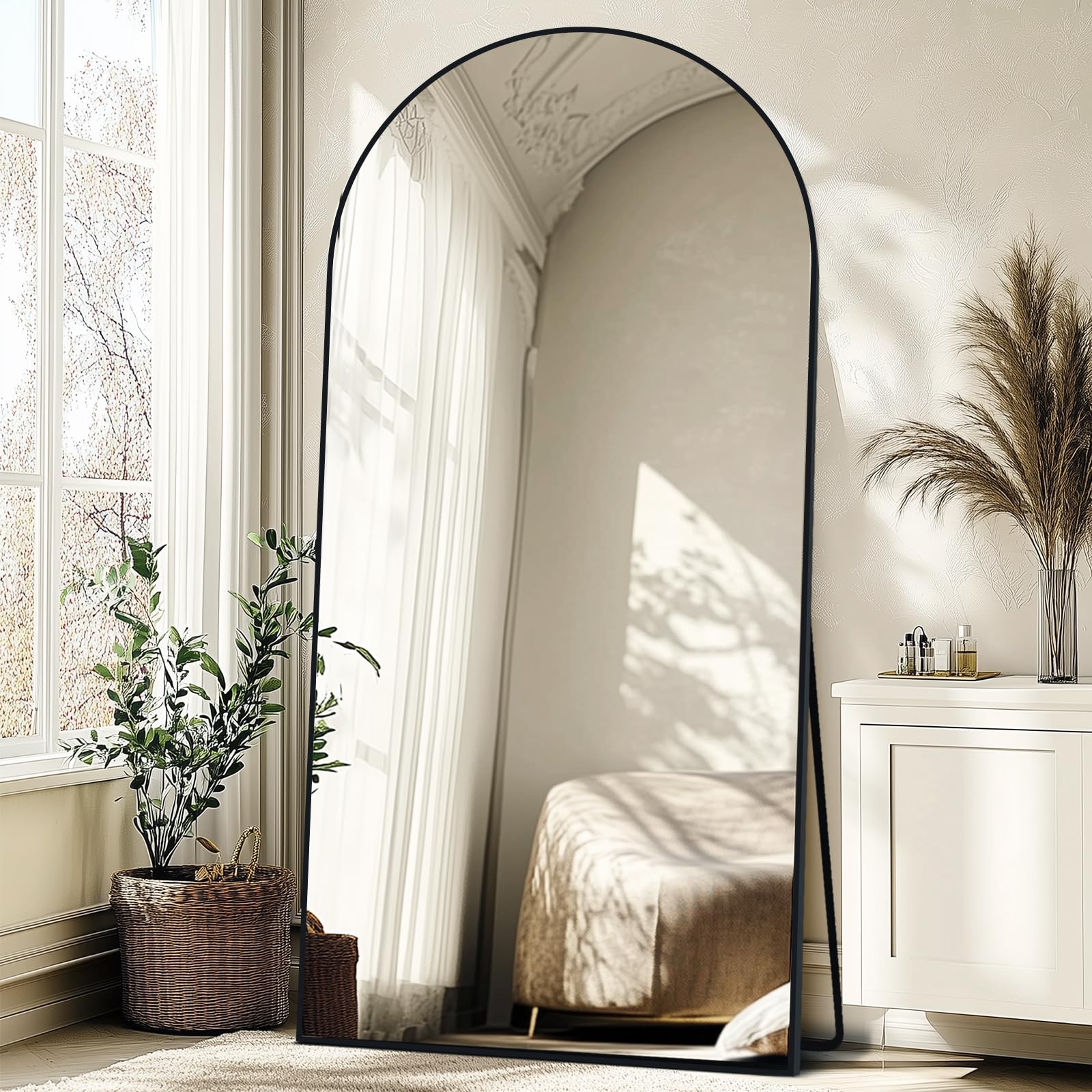 Oversized Full Length Mirror 81x41 Inch - Wall Mounted or Standing Floor Mirror with Aluminum Alloy Frame, Shatterproof Tempered Glass - Modern Mirror for Bedroom, Living Room, Closet, Black