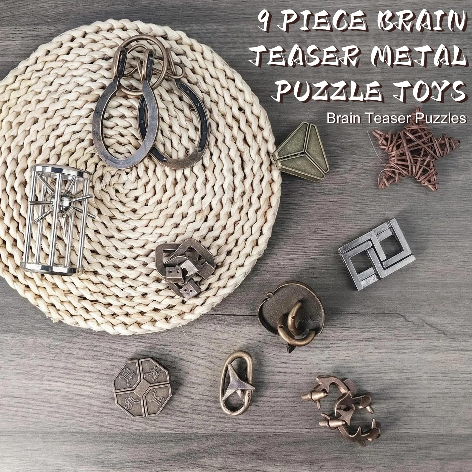 9pcs Rompicapo Metallo, Giochi Rompicapo Gioco Intelligenza, Rompicapi Giocattoli Educativo Metal IQ Puzzle Rompicapo Giocattolo Regalo per Adulti Adolescenti