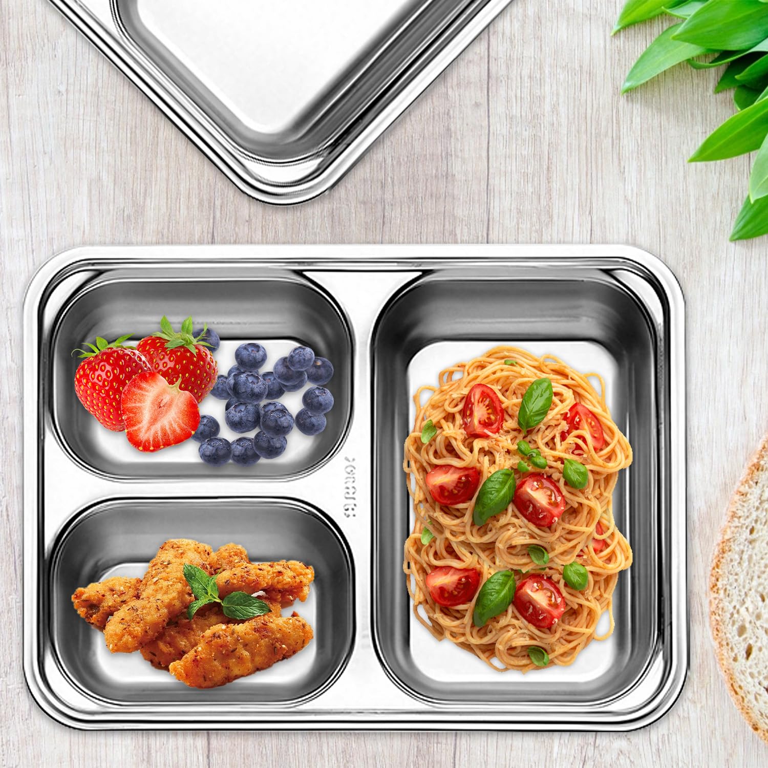 Lot de 8 assiettes divisées en acier inoxydable - Plaques rectangulaires de contrôle des portions - Plateau alimentaire en métal pour dîner, camping, contrôle des portions alimentaires