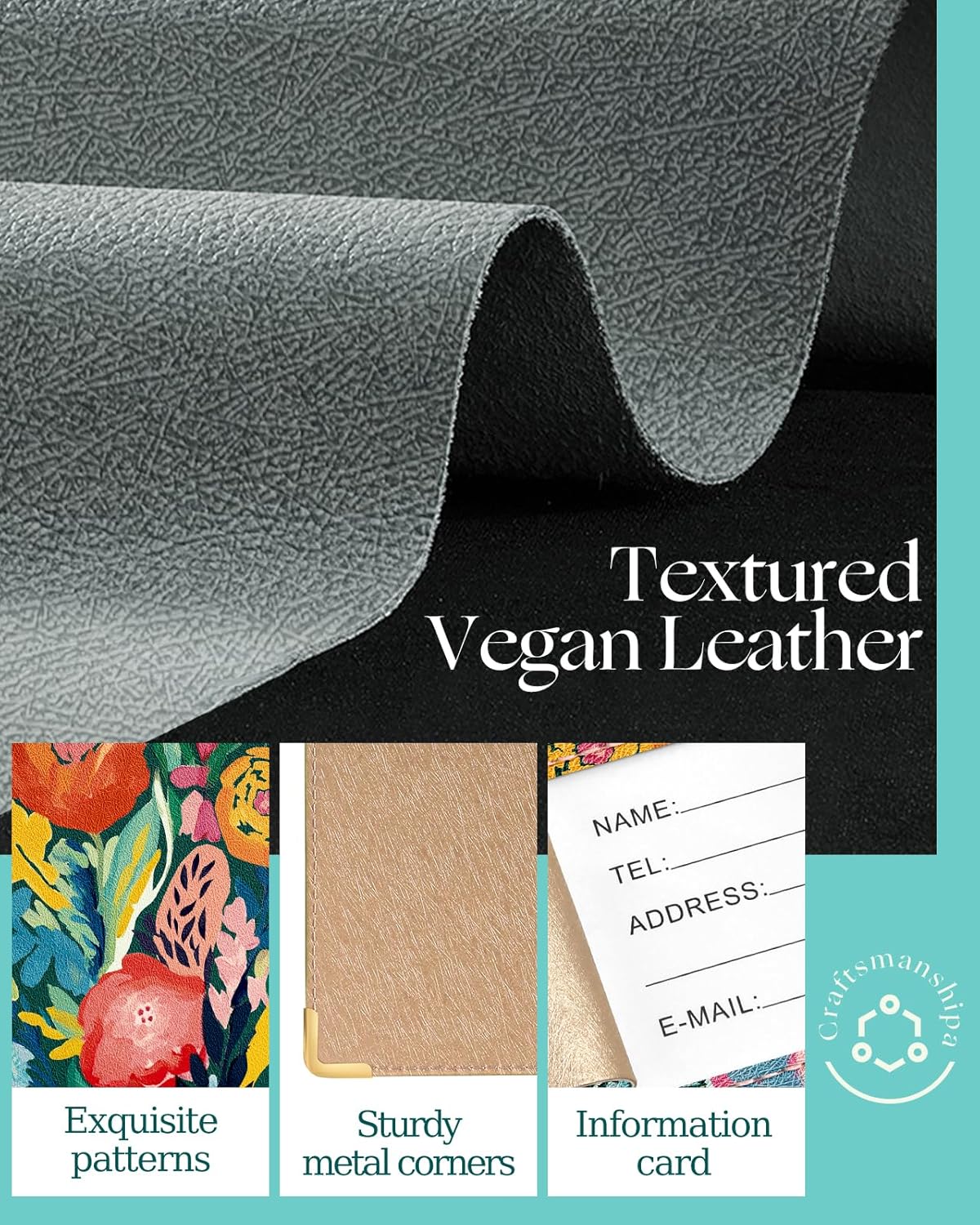 Slohif Passport Holder Lugguage Tag Set Suitcase Cover Wallet Case for Travel Women - Leather Passport Book Personalized Organizer Card Protector Sleeve Essentials Slim Carrier Flower - Image 5