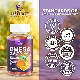 Omega 3 6 9 Gummies - Vegan Triple Omega 3 Supplement Gummy - Essential Fatty Acids Oil 369 Complex Heart Support and Brain Support for Women, Men & Pregnancy, Fish Free Non-GMO, Orange - 60 Gummies