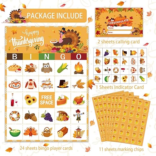 Miniatura 2 de Tarjetas de bingo de otoño gruesas de 250 GSM para 24 jugadores, tamaño de 5 x 7 pulgadas para diversión de Acción de Gracias, ideal para niños,