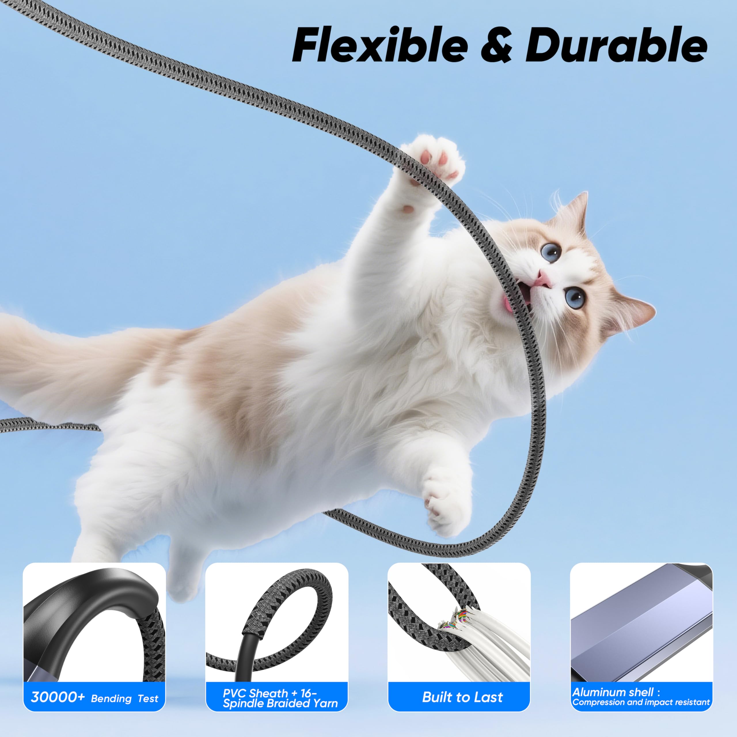 Multi 3 in 1 USB-C Ladekabel, USB C Splitter Kabel 1.5M, Triple Port 100W PD Schnellladekabel mit Nylon geflochtenem USB C auf Typc C Kompatibel mit iPhone 16 15, Samsung Galaxy, iPad, Tablets