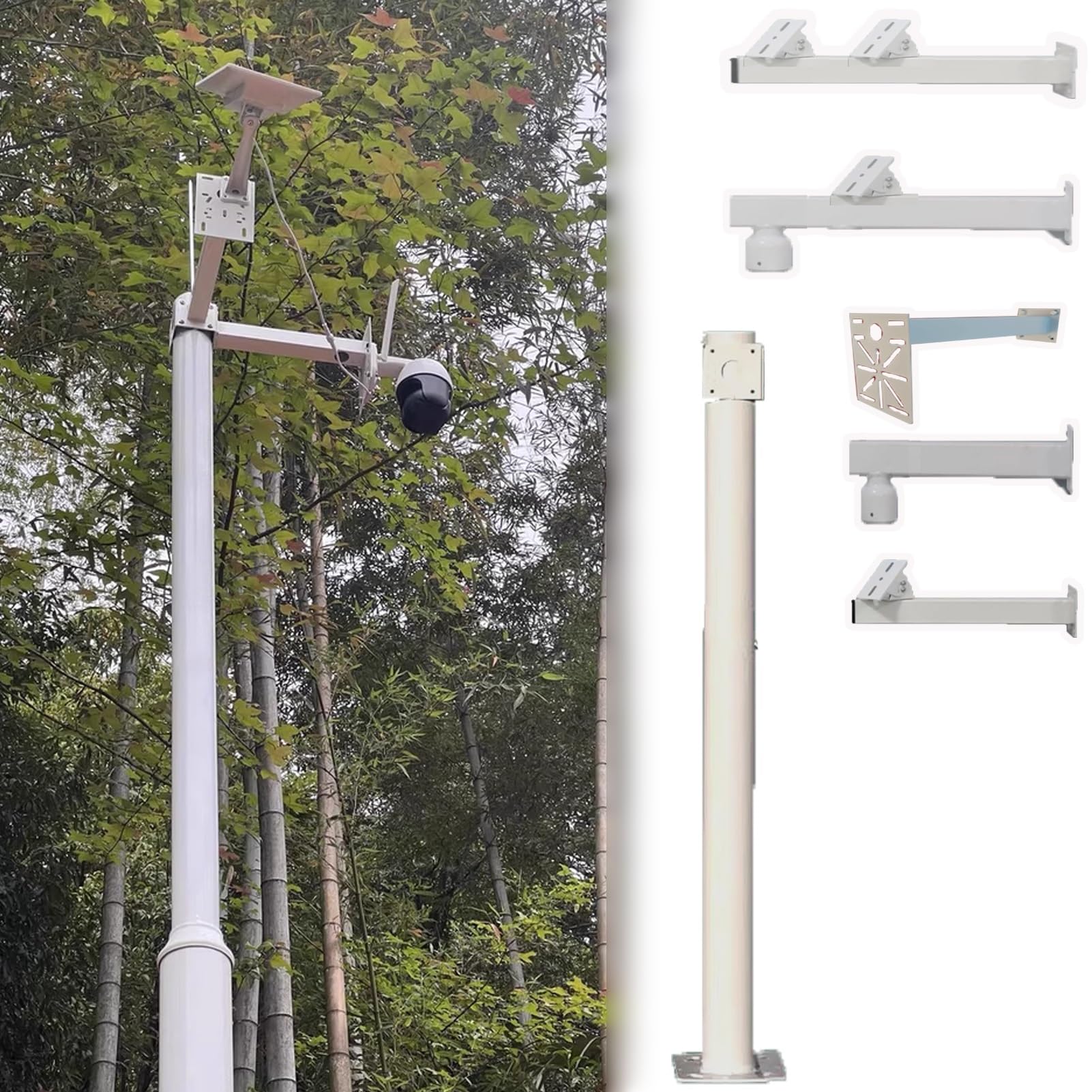 Support mural pour caméra de sécurité extérieure avec dôme en acier galvanisé, système de fixation murale, support réglable de 4 m pour caméra de sécurité - Support de surveillance blanc pou