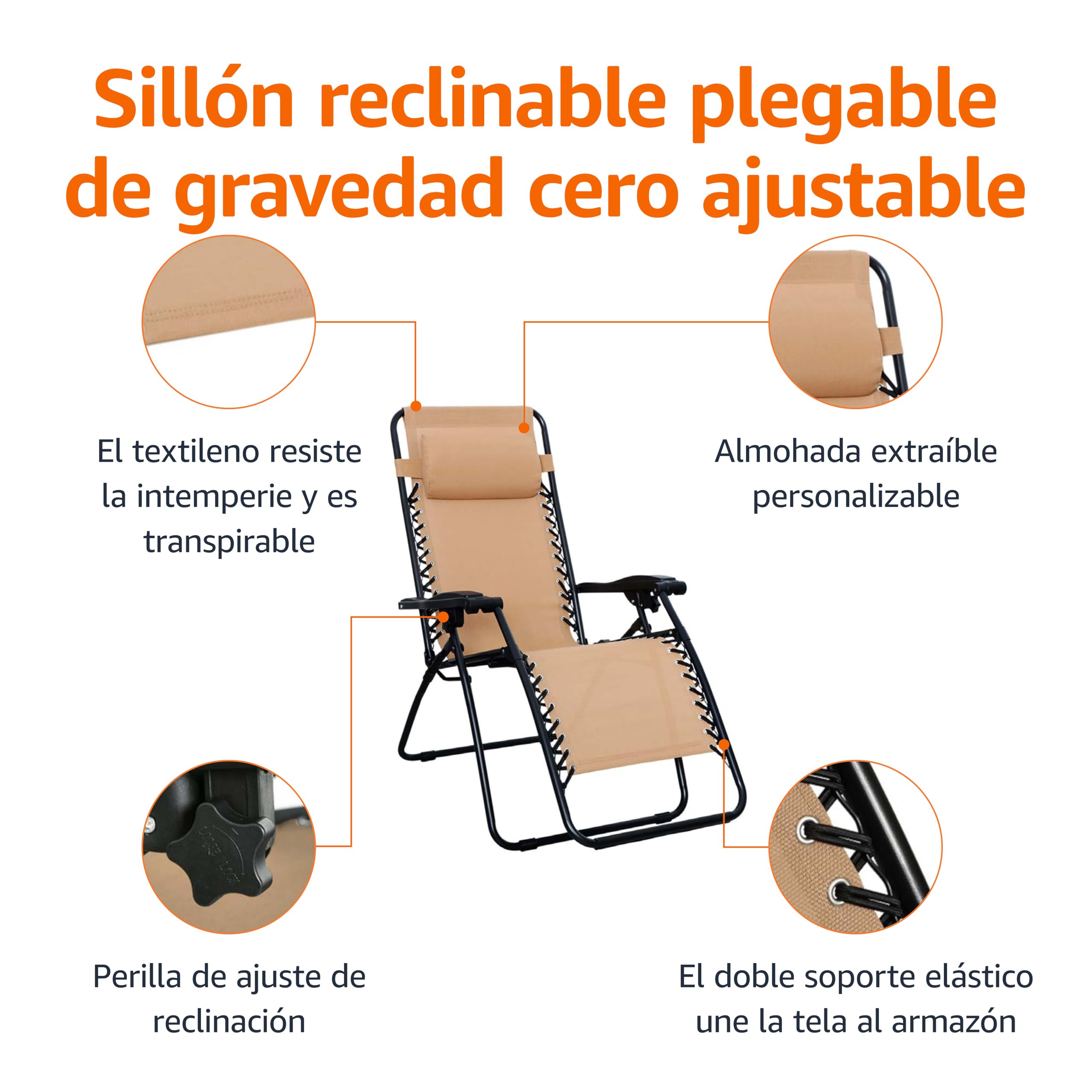 Amazon Basics Silla Gravedad Cero, 66 cm, Beige