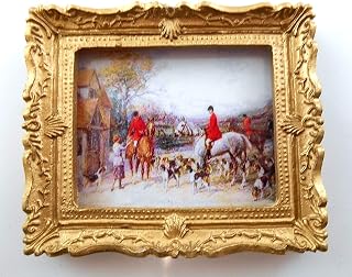 Melody Jane Dolls Houses House Miniature Accessory 1:12 Gold Framed Hunting Scene Picture Painting