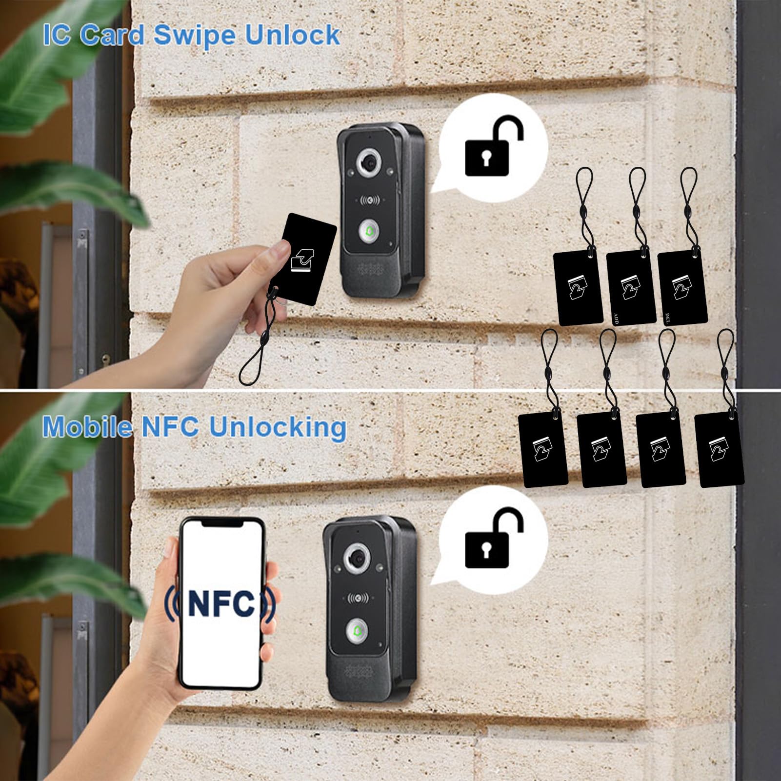 10" 1080P Videosprechanlage mit WLAN Bluetooth, IC Karte Öffnung, IP65 wetterfeste Smart Video Türklingel für Haus