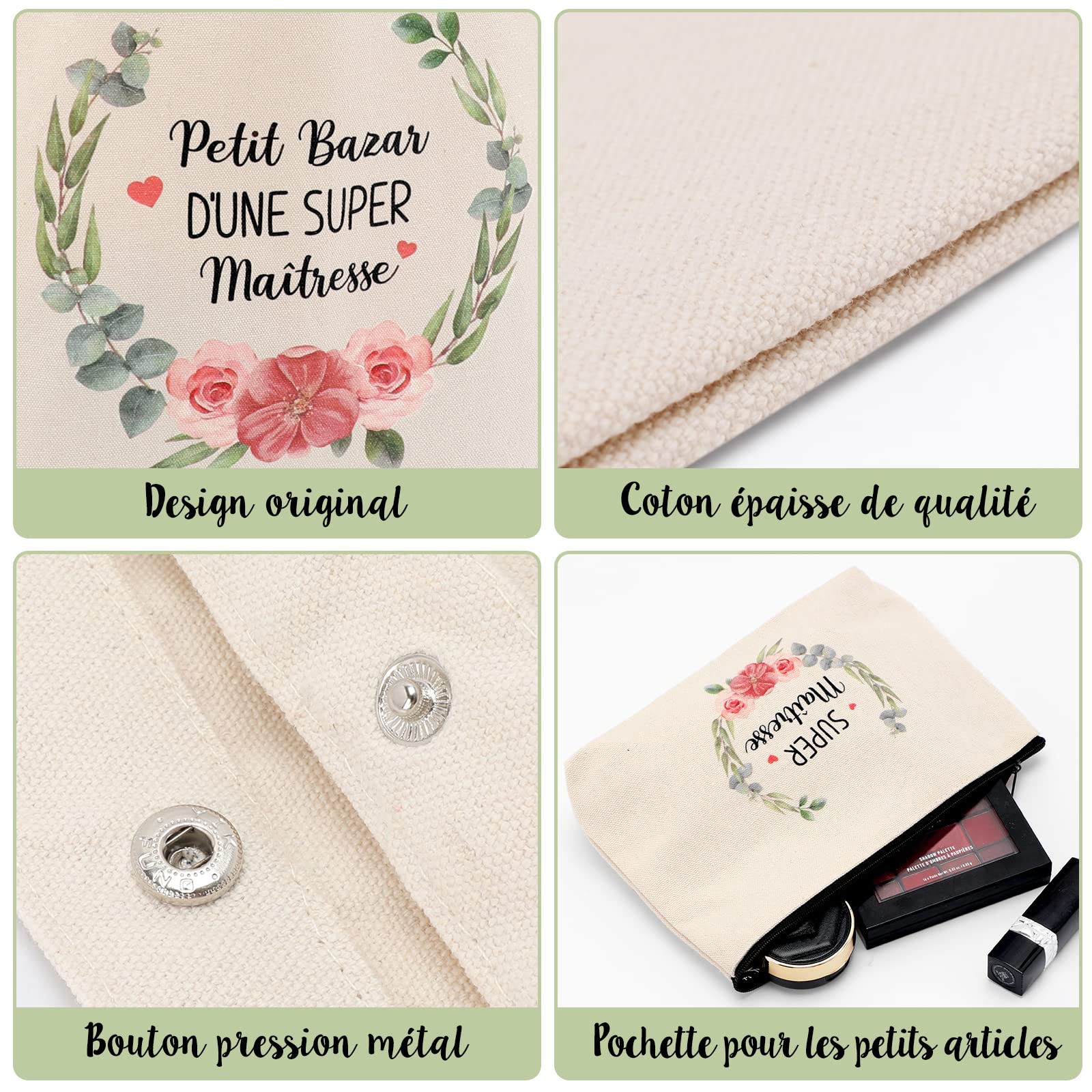 Lot de 2 Tote Bags Coton Femme avec Petite Pochette Sac Tissu