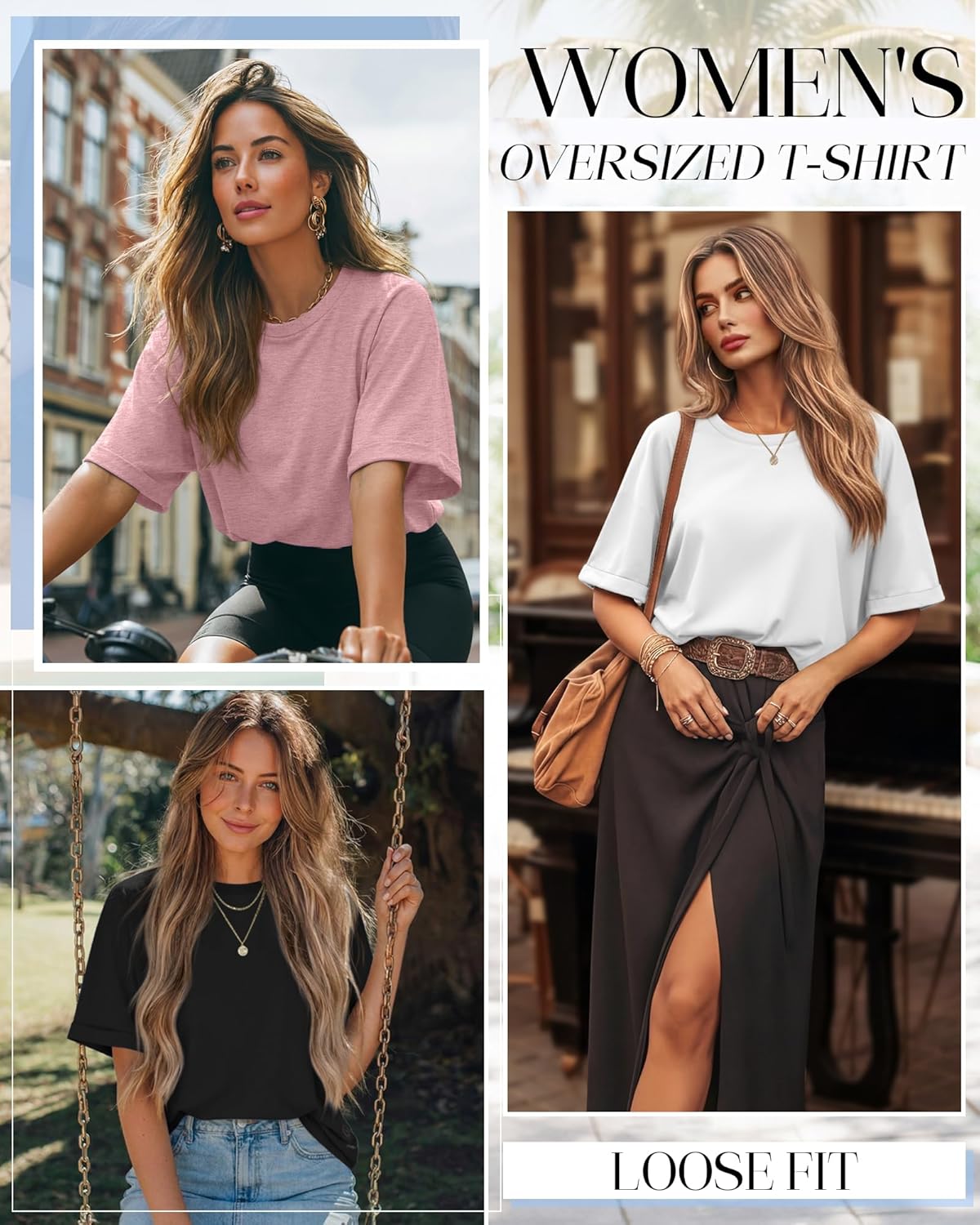 Riyiper 3 Pack Women's Oversized T-Shirt Half Sleeve Summer Tees Casual Loose Fit Crew Neck Basic Tops - Image 3