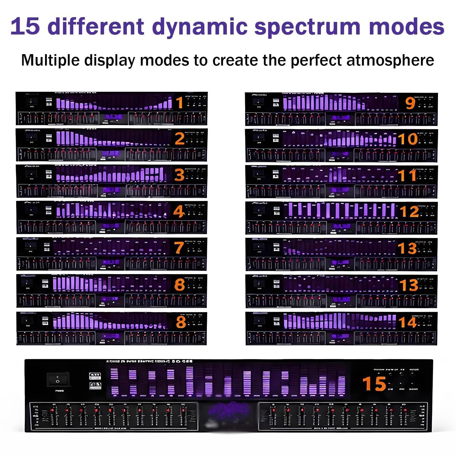Ecualizador gráfico Hi-Fi, procesador de ecualización estéreo de 20 bandas, sistemi de ajuste de audio, analizador de espectro LED, 15 modos dinámicos y control remoto; ideal para