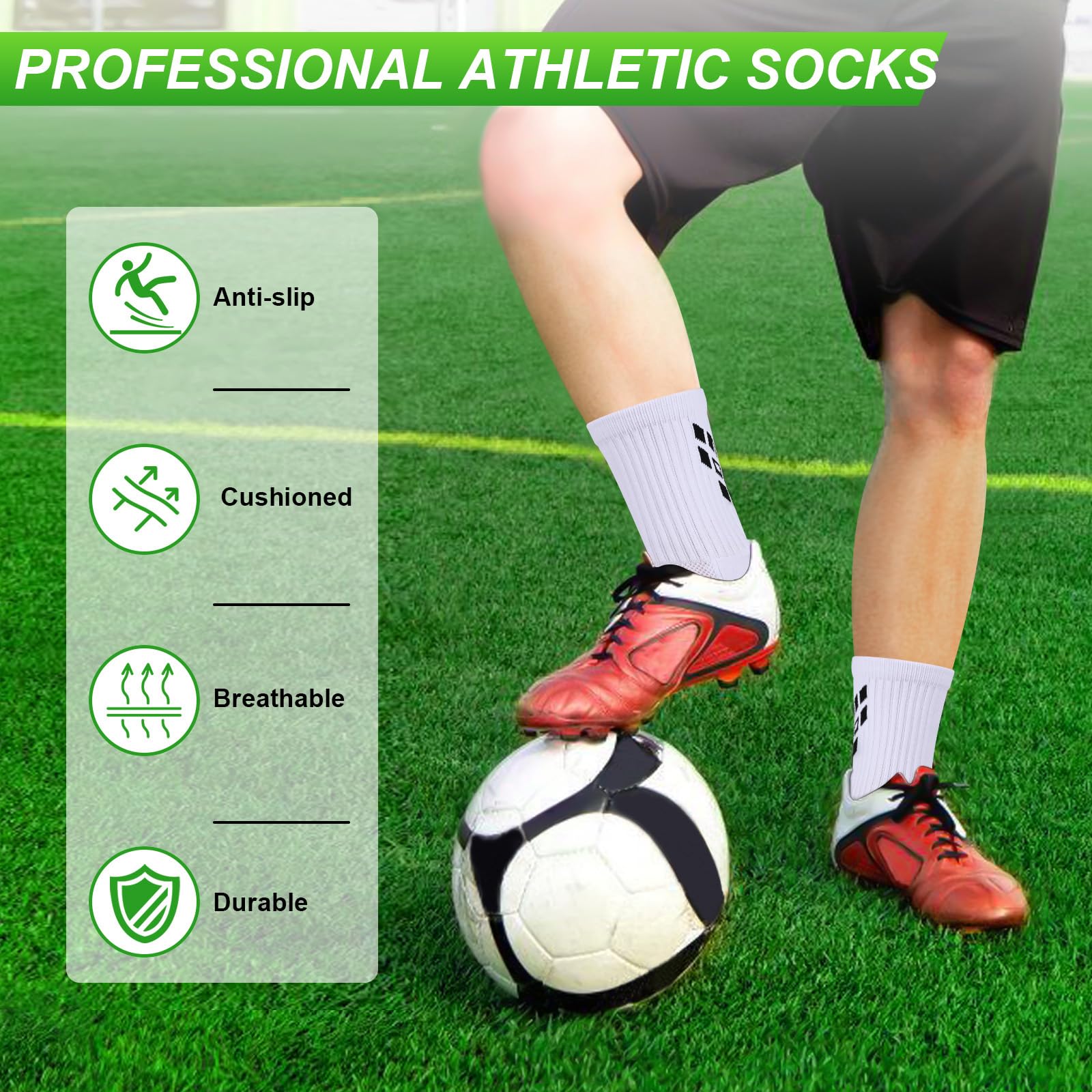 Gogogoal 4-paia Calzini sportivi da calcio antiscivolo per uomo donna, calzini sportivi imbottiti traspiranti Grip antiscivolo 37-42 43-50