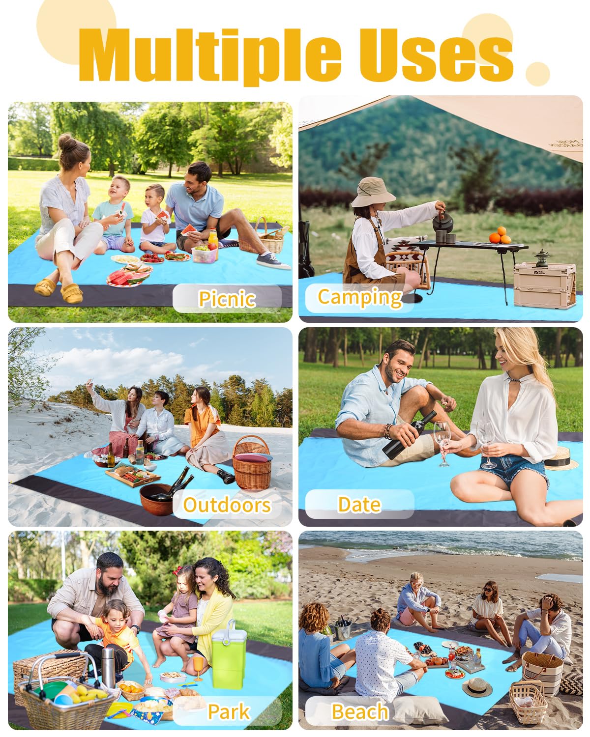 210x200cm Tapis de Plage Imperméable,Anti Sable Tapis Imperméable,Couverture de Plage Large Anti Sable,Compact Natte de Plage,avec 4 Piquets de Plage pour Plage,Camping,Picnic,Voyage(Bleu Gris)