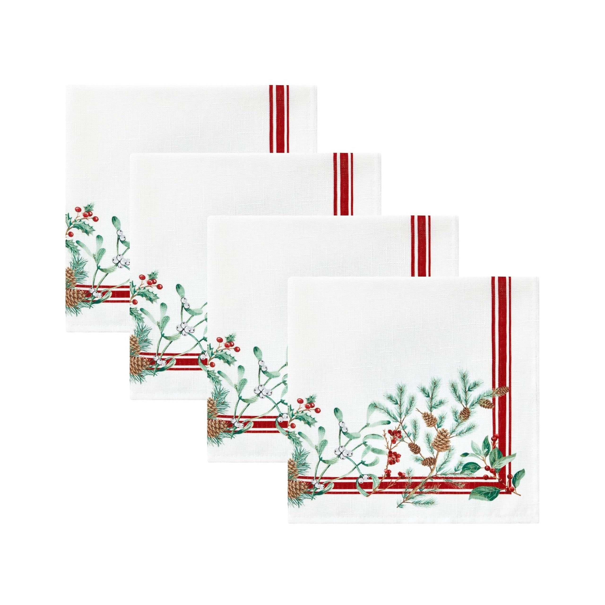 Elrene Home Fashions Winter Holiday Berry Christmas Cloth Napkin, Set of 4, 17"X17", Multi