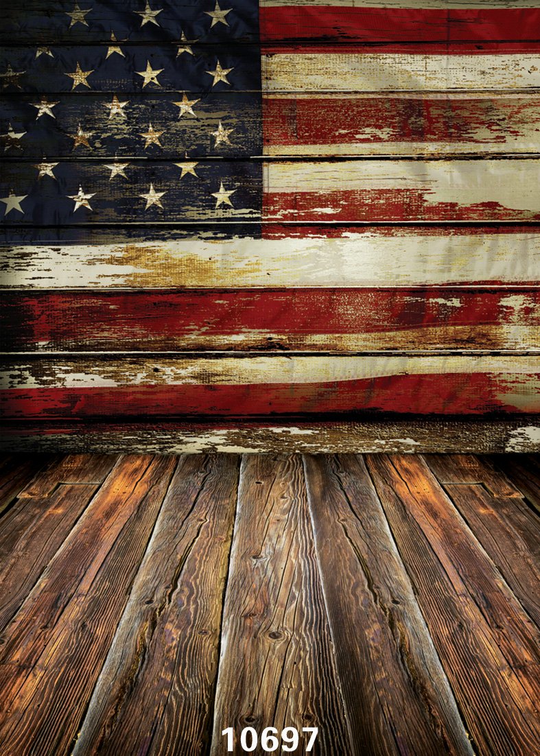 SJOLOON 5X7ft Veterans Day Backdrop Vinyl Fabric Photography Backdrops American Flag Patriotic Wood Floor for Studio 10697