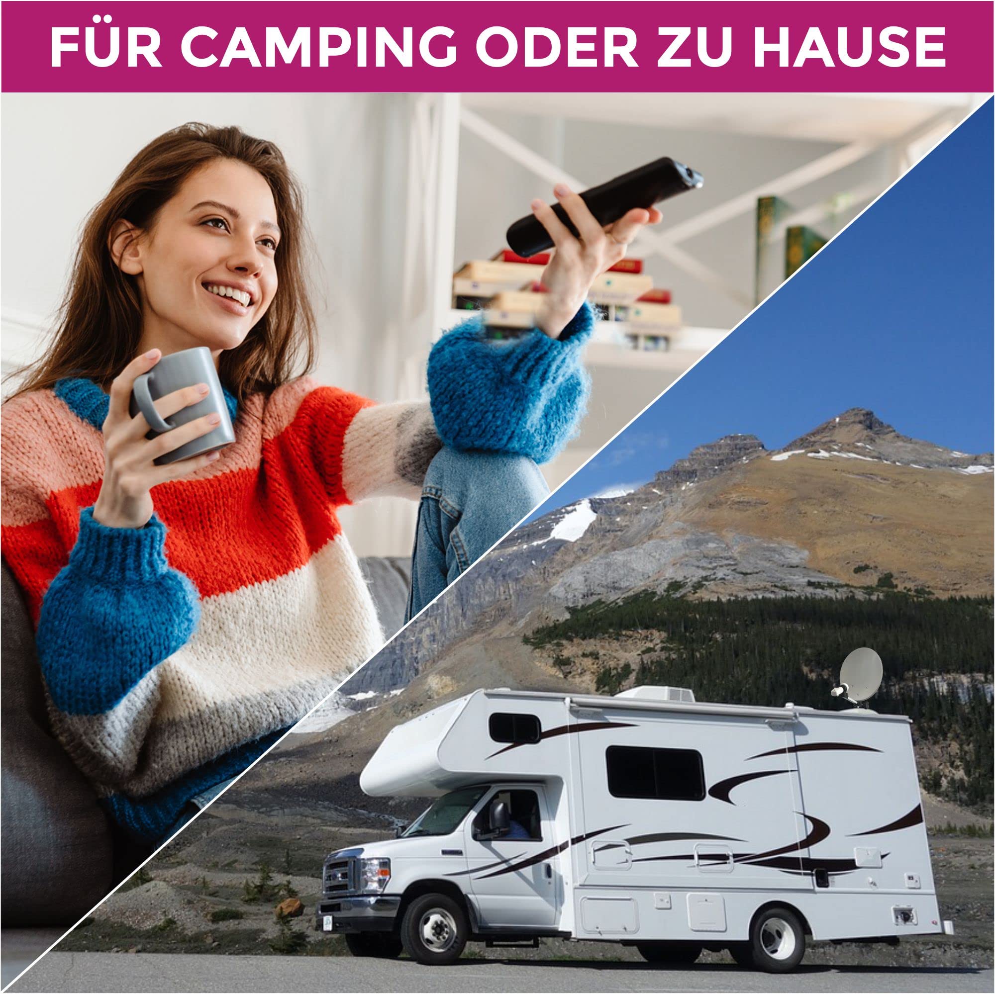 GSS Camping 35 cm Satellitenschüssel Komplettset mit Single LNB im Koffer, Sat Anlage Komplett Antenne, Wohnwagen, Wohnmobil, Camping TV, Mini Anlage, Satellitenschüssel klein