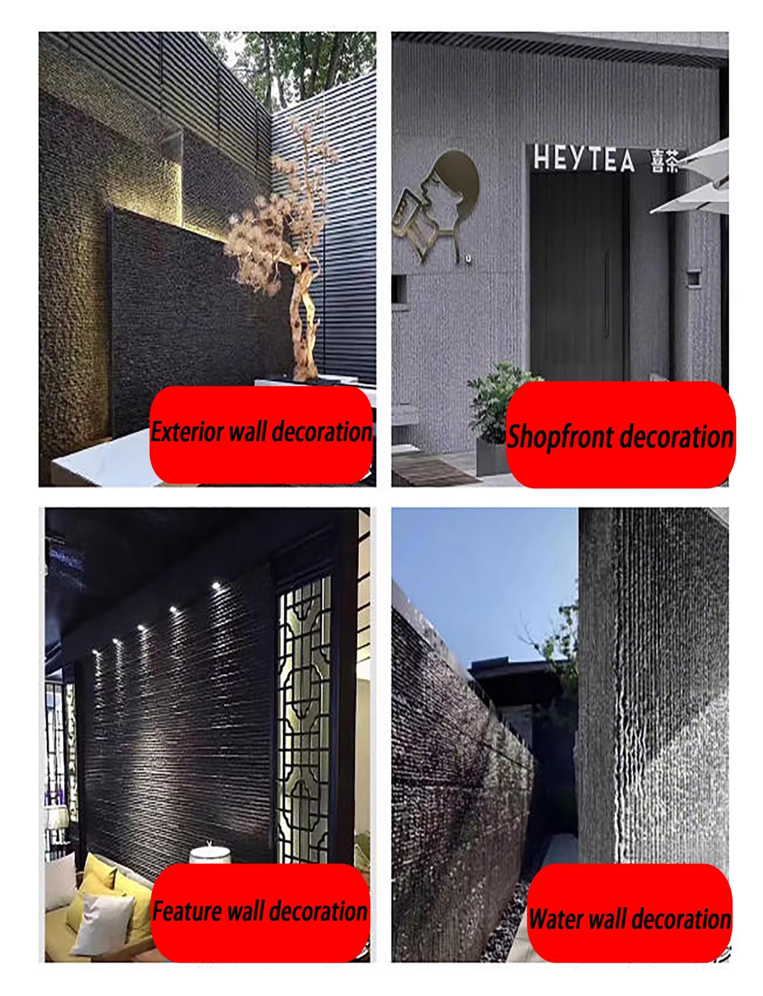 Revestimiento de piedra de poliuretano, panel ligero de piedra de poliuretano for cascada, for fuentes y paredes decorativas (impermeable, fácil instalación)(Roman Black,12 pieces)