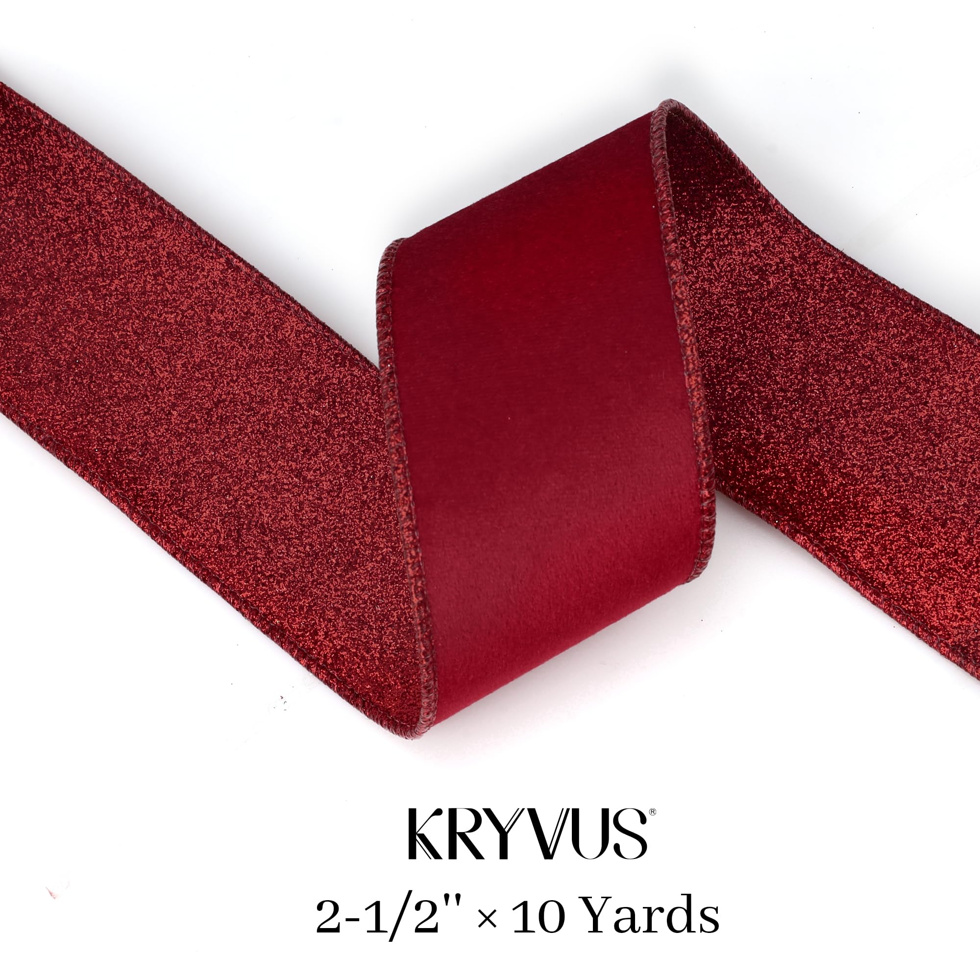 Kryvus Red Glitter Velvet Ribbon, 64MM X 9M Christmas Ribbon with Wired Edge, Perfect for Gift Wrapping Bow Making - Image 3