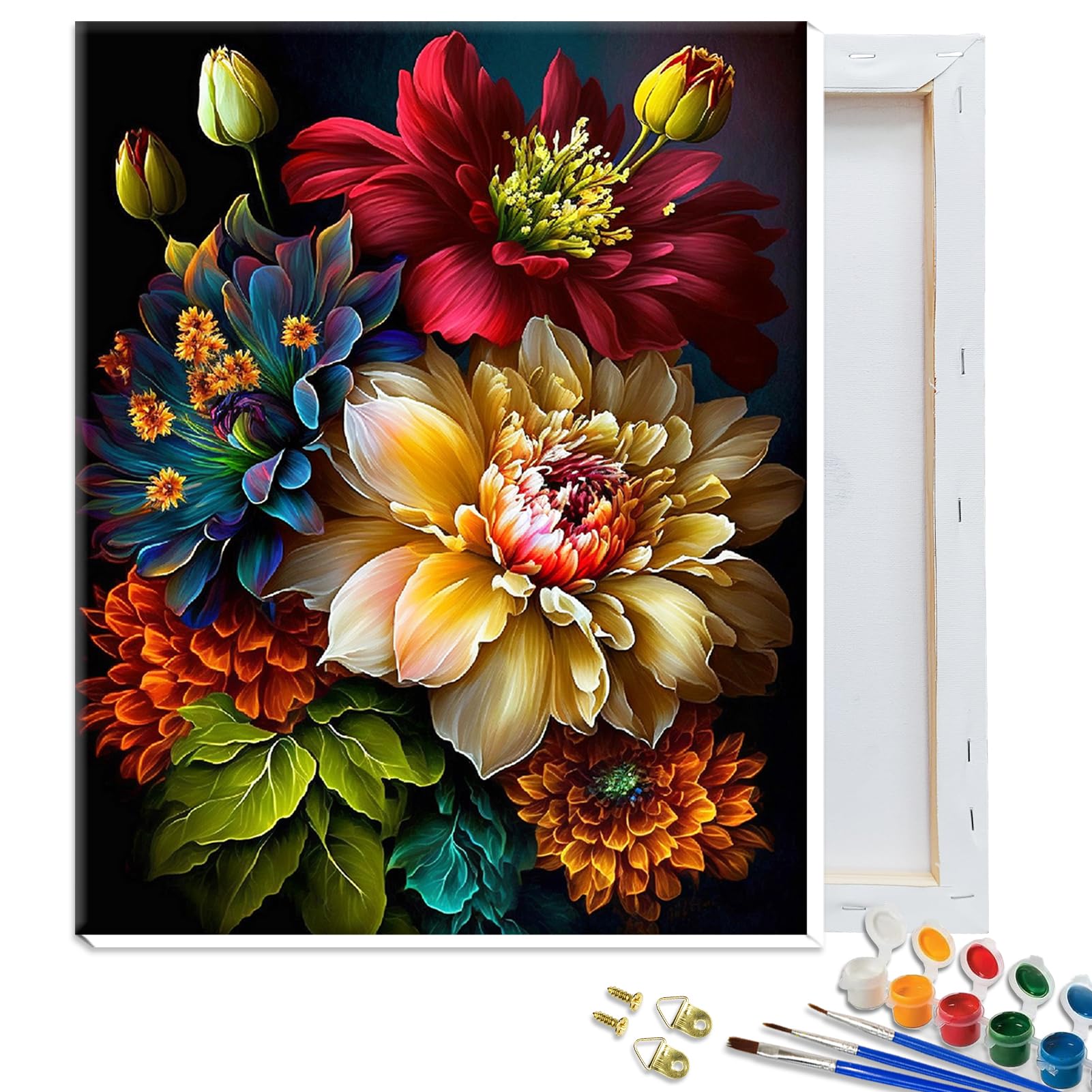 JATOK Paint by Numbers Kits for Adults, Painting Kits for Beginners On Clear Colored Canvas, Easy DIY Acrylic Pigment Drawing Paintwork for Home Wall Decor, Flower 30x40CM/12x16in (with Frame