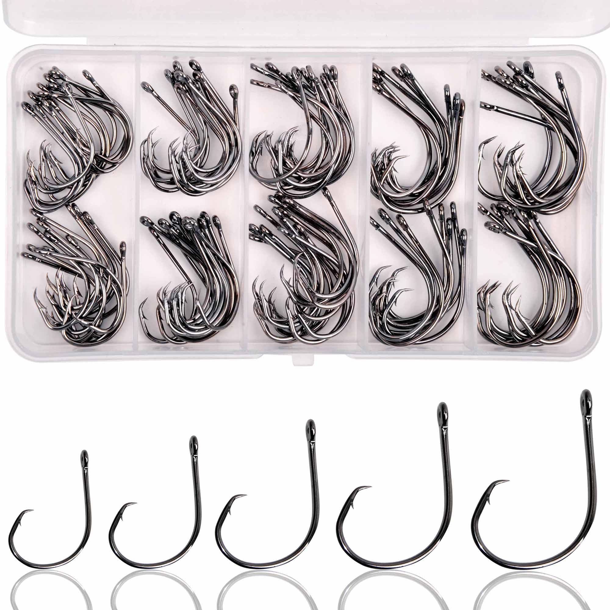 Amazon.com : Saltwater Circle Fishing Hook Kit,100pcs in-line Circle Hook  High Carbon Steel Fish Hooks Straight Eyes Barb Point Octopus Fishing Hooks  Size 1/0-5/0 : Sports & Outdoors