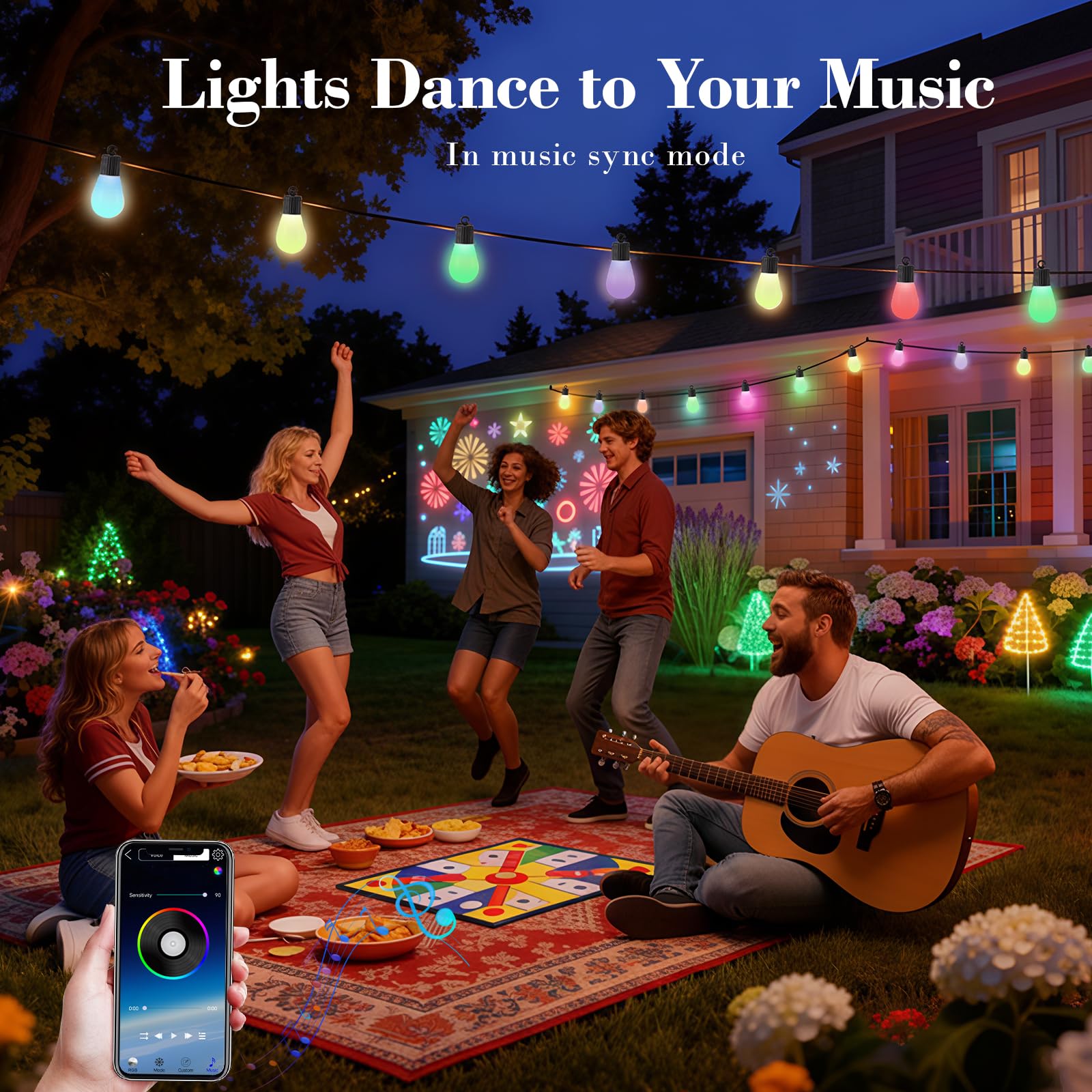 Lichterkette für den Außenbereich, Lichterkette mit bunten Kugeln, 50 LEDs, für den Außenbereich, 30 m, zur Dekoration von Halloween, Balkon, Garten, Party
