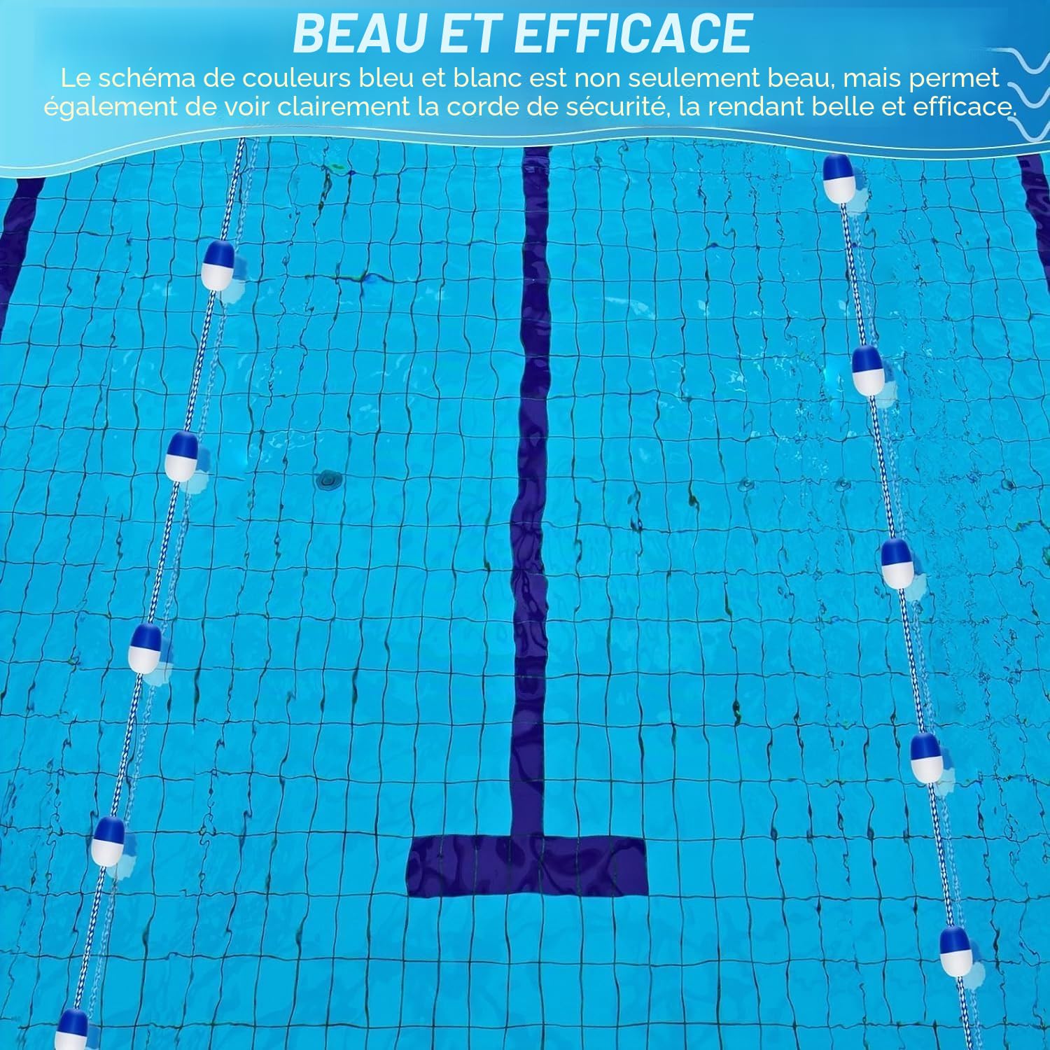 Ligne de sécurité Flottante de 10 m (32,8 pi) pour Piscine, avec bouées flottantes Bicolores, idéale pour Les piscines de Jardin et Les bassins d;agrément.