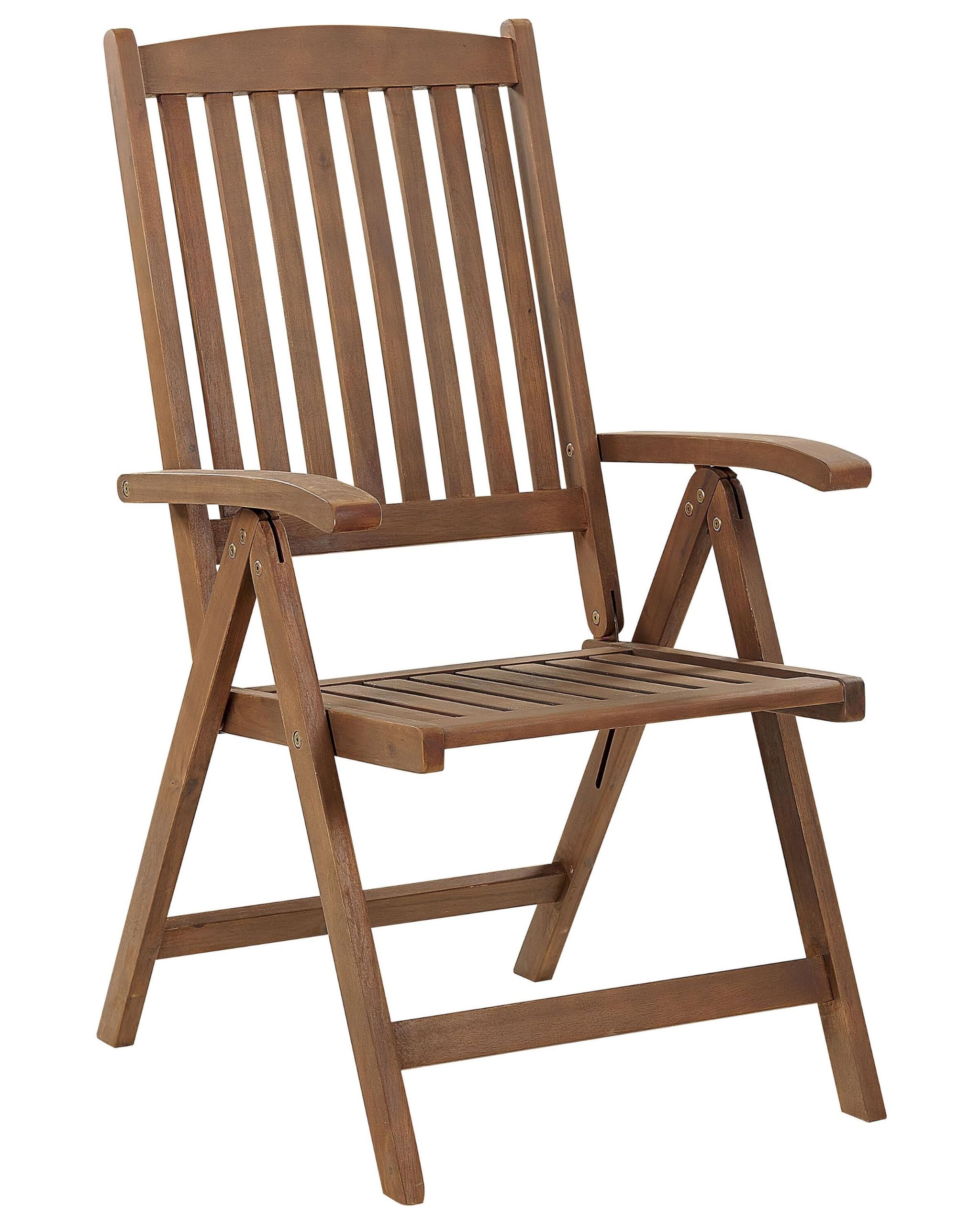 Beliani Chaise de Jardin Pliable et Inclinable Accoudoirs en Bois d'Acacia Marron Foncé Amantea