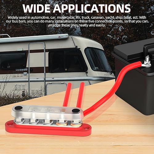 Miniatura 6 de DaierTek Bloque de distribución de energía con cubierta Mini 5 x 14 "Studs Bus Bar Terminal Block Max 150A 48V DC 300V AC Positivo y Negativo para