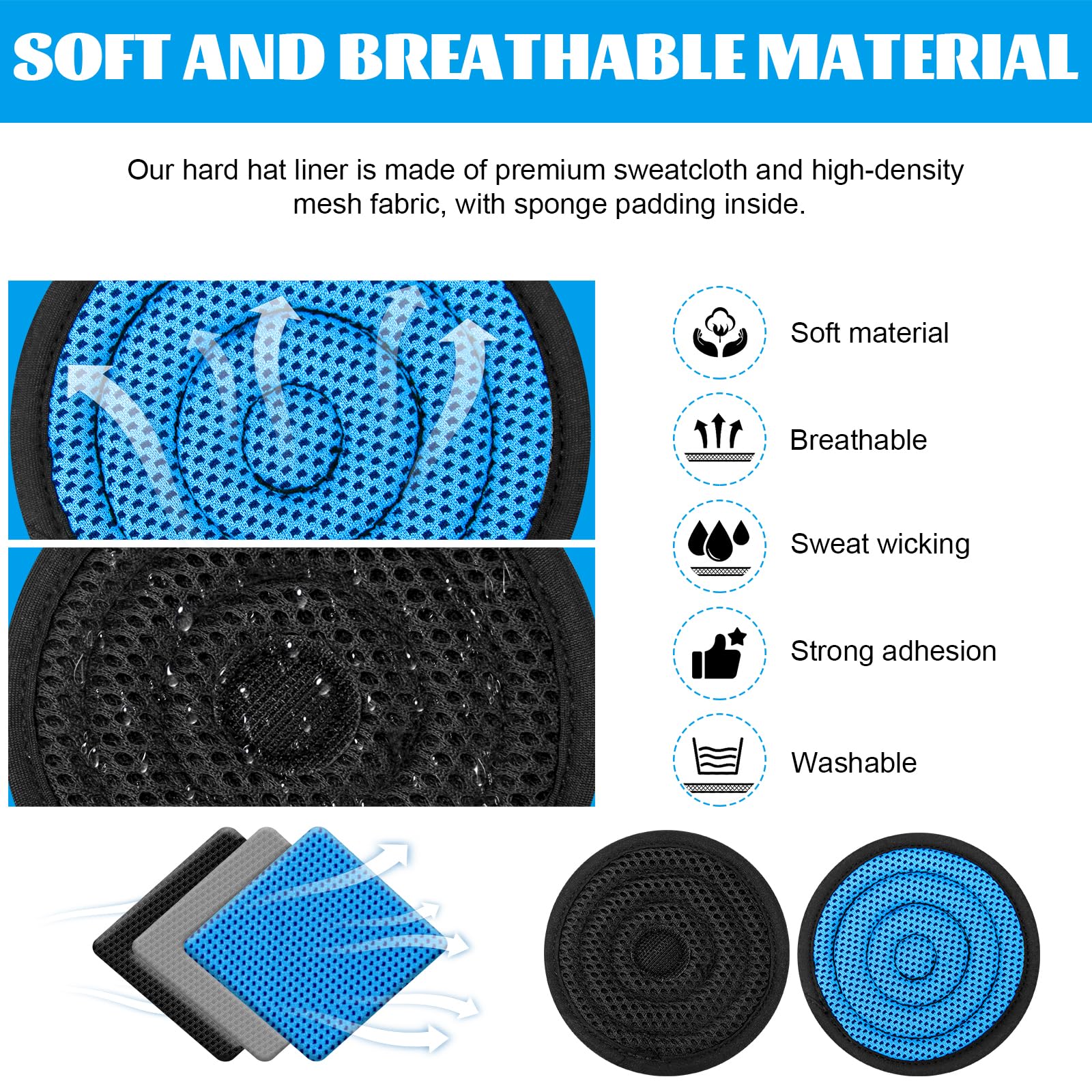 Almohadilla superior para cascos, lavable, relleno acolchado, repuesto de refrigeración para cascos y cascos de suspensión, azul, paquete de 6