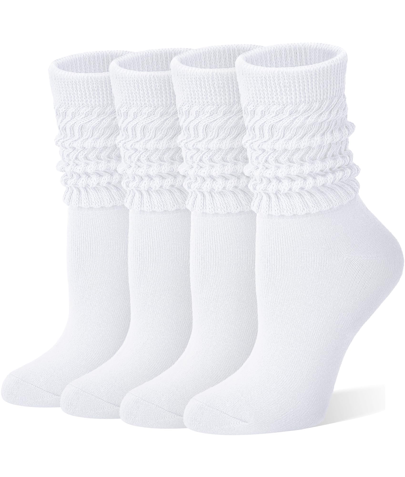 Tialfas Kniestrümpfe Damen Crew Stulpensocken Baumwolle 4 Paar EU 36-42 | Stricksocken Damen Slouch Crew-Socken Gemütlich Scrunch Baumwollsocken Weich Frottee Socken Strick Strümpfe-Damen