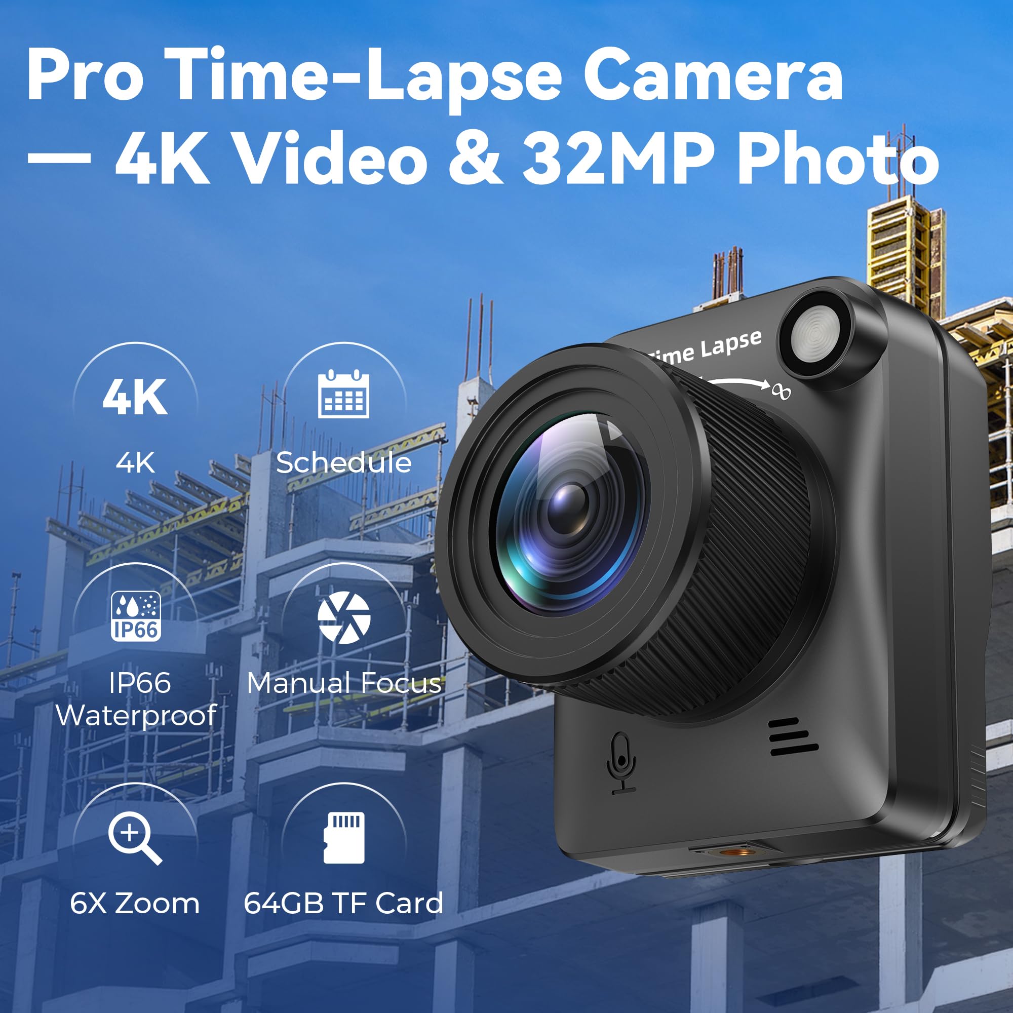 Dsoon 4K FHD Time Lapse Kamera IP66 Wasserdicht Außenbereich 6 Monate Akkulaufzeit 64GB TF-Karte