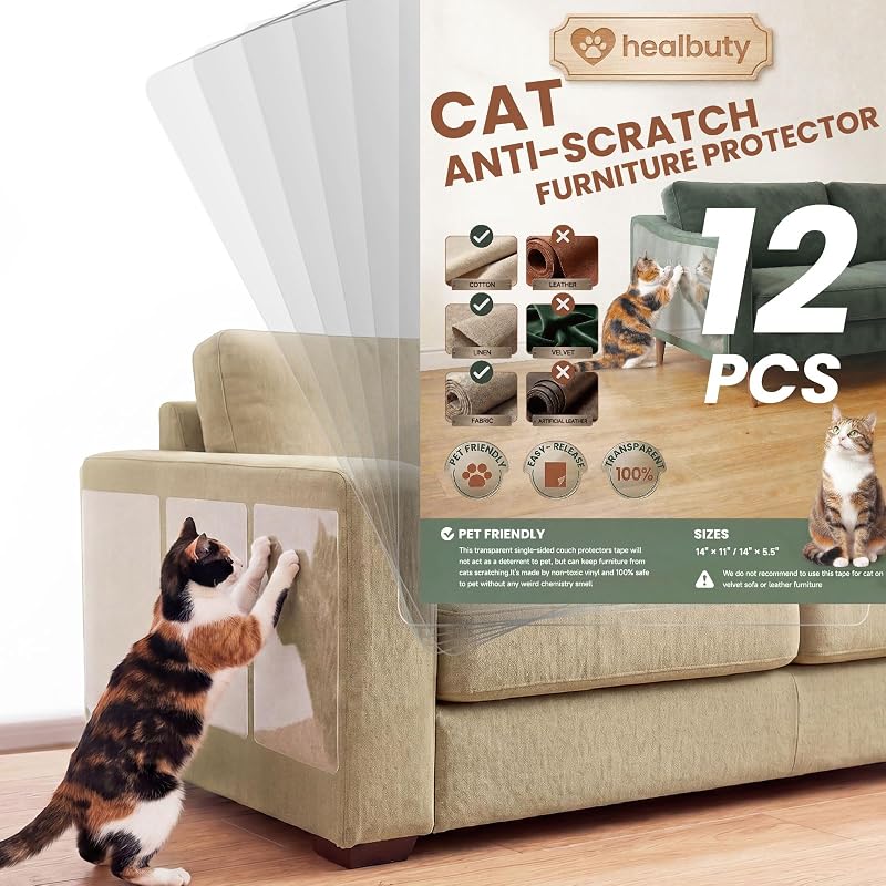 Protetor para Móveis contra Arranhões de Gatos em PVC Transparente healbuty, Pacote com 12