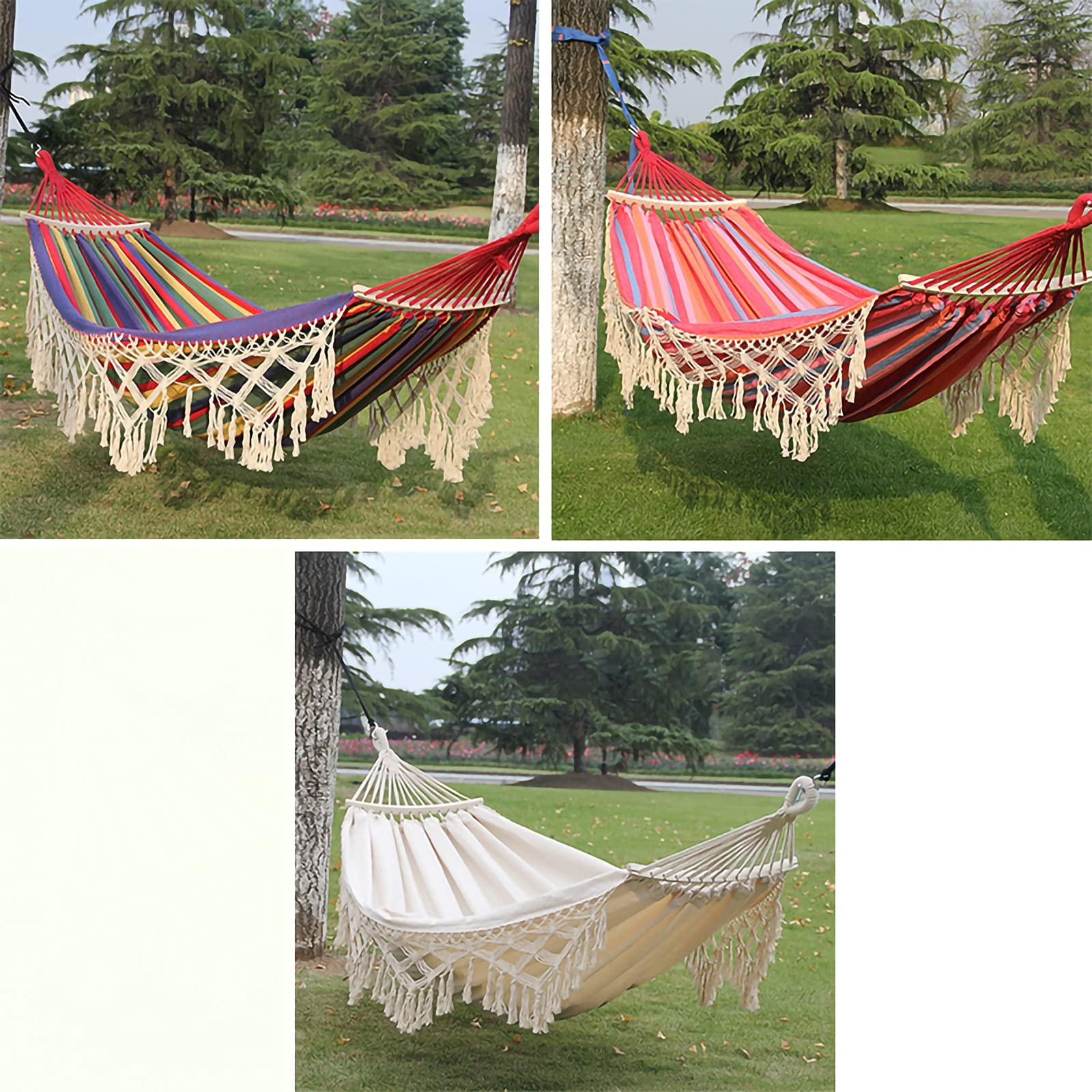 Adultes Jardin hamac, hamac tricoté pour 2 Personnes en macramé de Bohême avec Poutre d'équilibre Anti-roulis hamacs portatifs adaptés au Camping et à la randonnée intérieurs et extérieurs,A