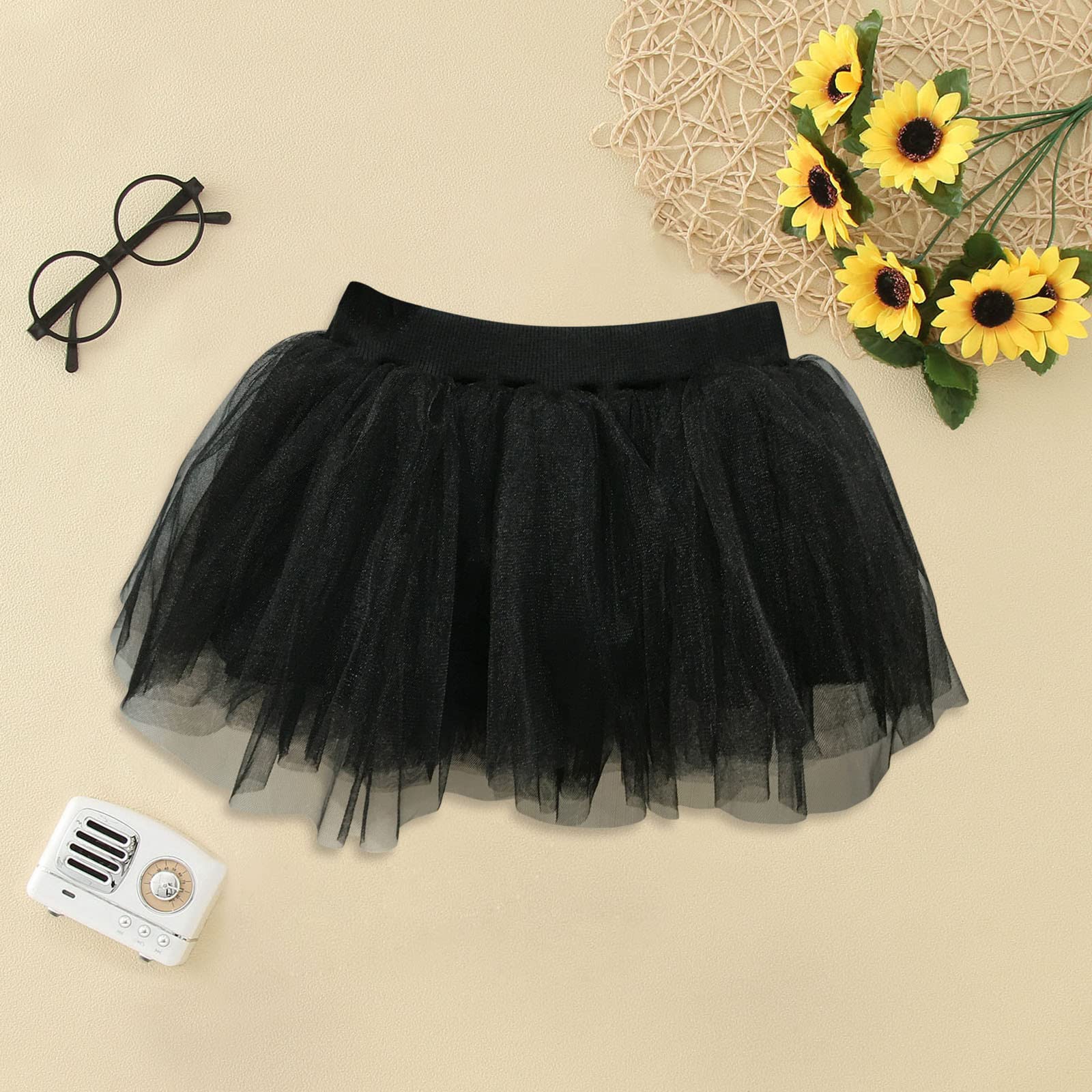 Girls Layered Tutu Tulle Skirt Baby Toddler Girls Elastic Waist Tutu Skirts Princess Skirt (Black, 12-18 Months)