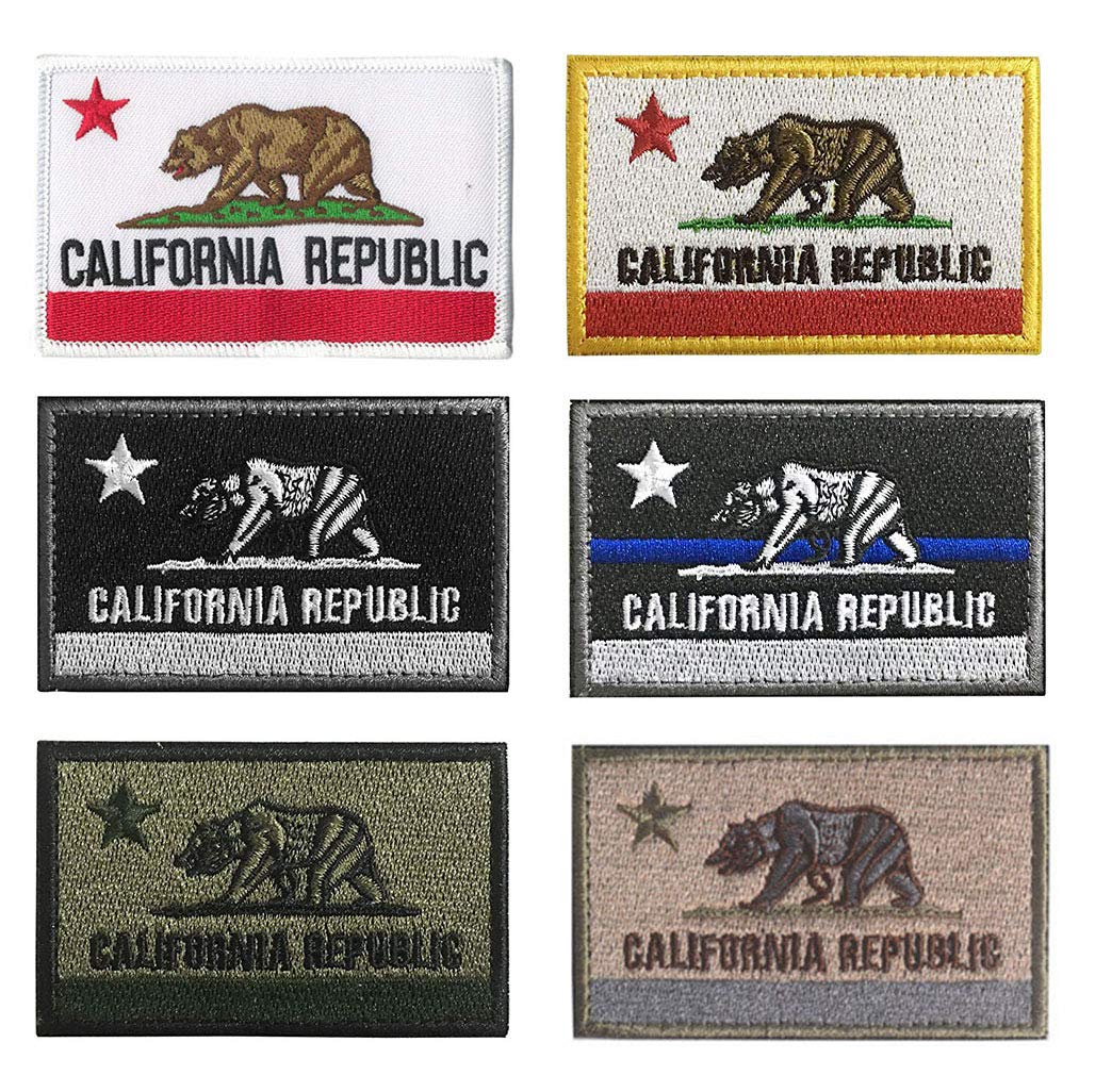 Antrix Antrix Bundle 6 Pieces Tactical US California State Flag Patch Hook & Loop Embroidered Military American California Flag Morale Badge Patch Tags Appliques -3.15"x2"