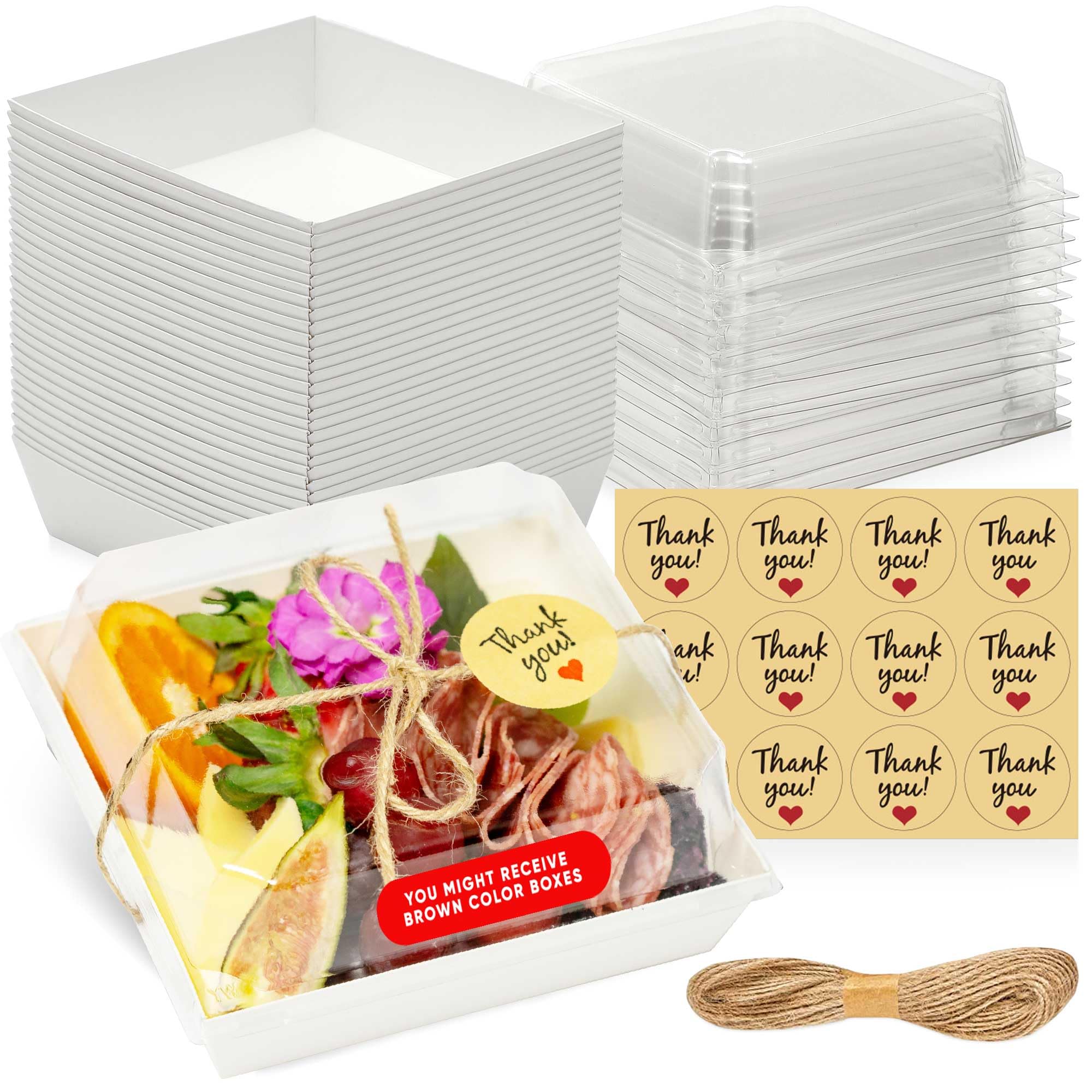 Ocmoiy 50 Pack Small Charcuterie Boxes With Clear Lids 4x4 Inch, To Go Disposable Paper Food Containers Bakery Treat Boxes For Desserts, Cake Slice, Cookies, Strawberries (Pink, 50) - Color Pink - View #9