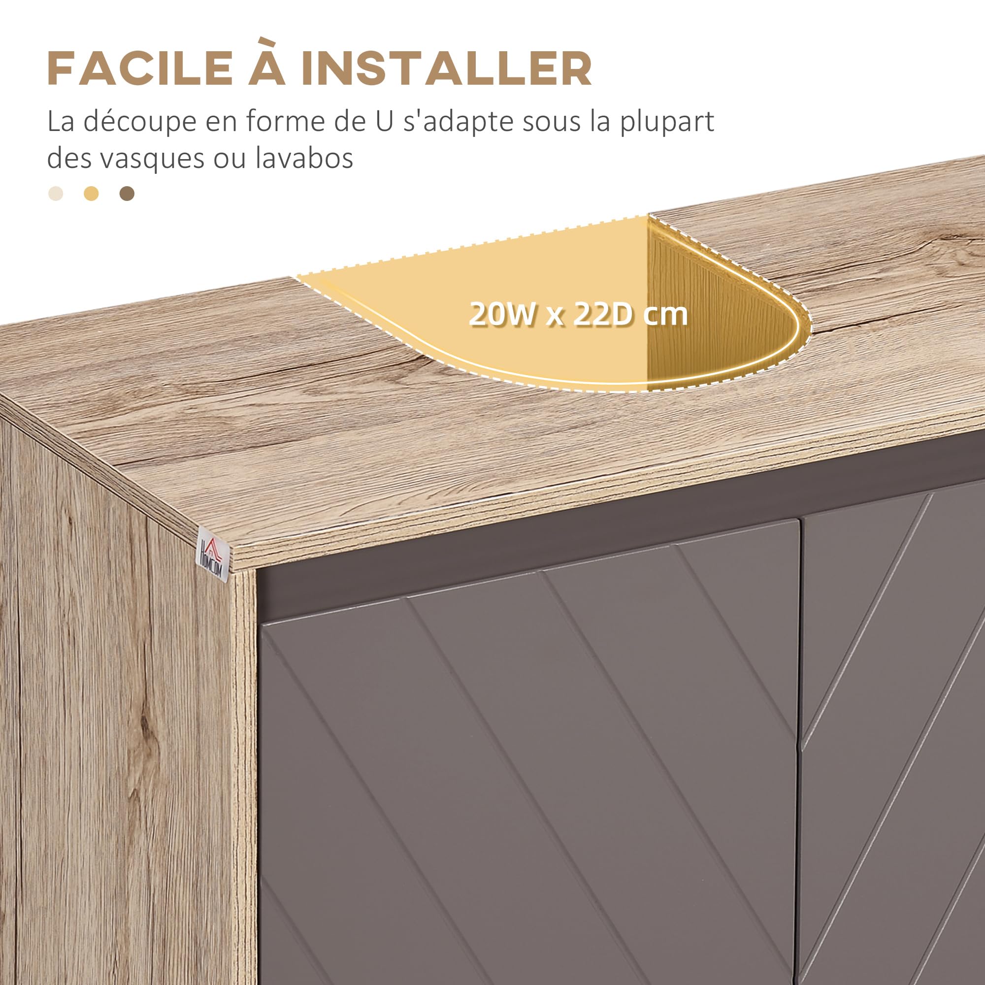 HOMCOM Ensemble de Meuble sous lavabo, Armoire avec Miroir et Meuble Colonne pour Salle de Bain en Bois chêne Clair Gris