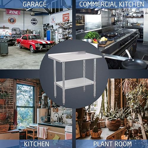 Miniatura 7 de mesa de trabajo, de uso comercial, de acero inoxidable NSF con protector contra salpicaduras y estante inferior, para cocina, restaurante