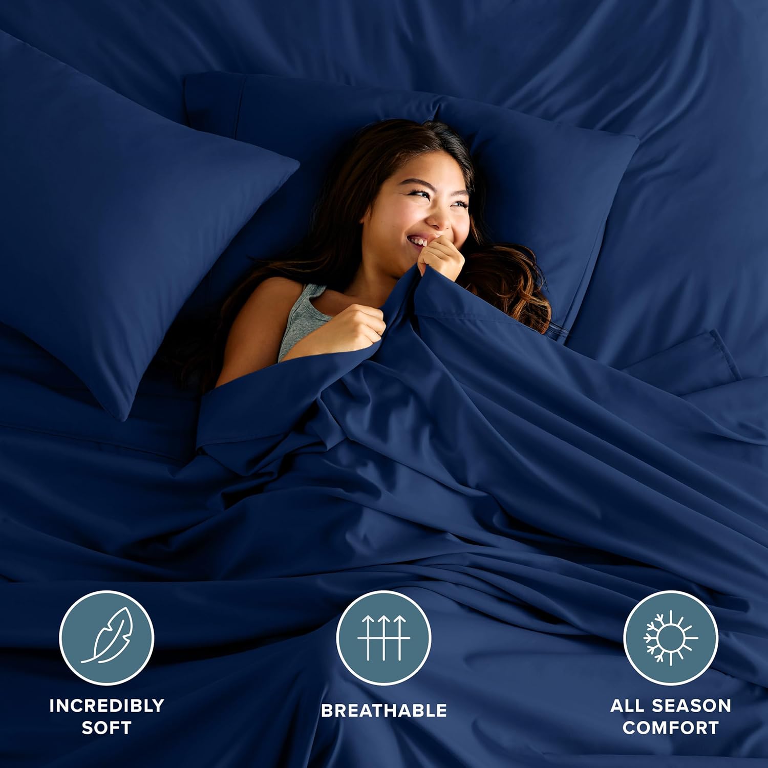 Bare Home King Flat Sheet - Premium 1800 Ultra-Soft Top Sheet - Hotel Luxury - Brushed - Easy Care - 1 King Flat Sheet Only (King, Dark Blue)